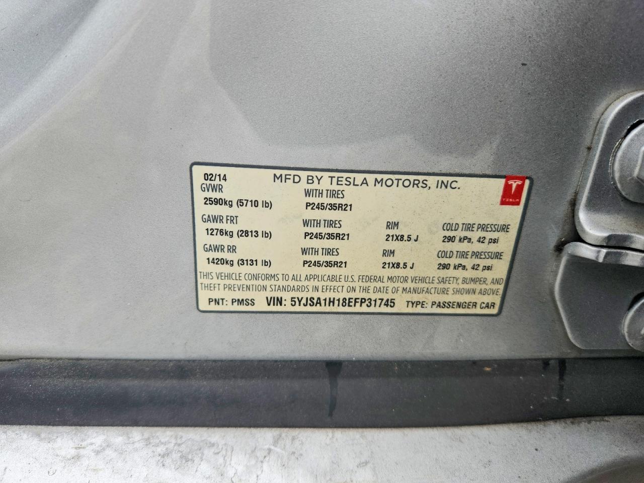 2014 Tesla Model S Silver vin: 5YJSA1H18EFP31745