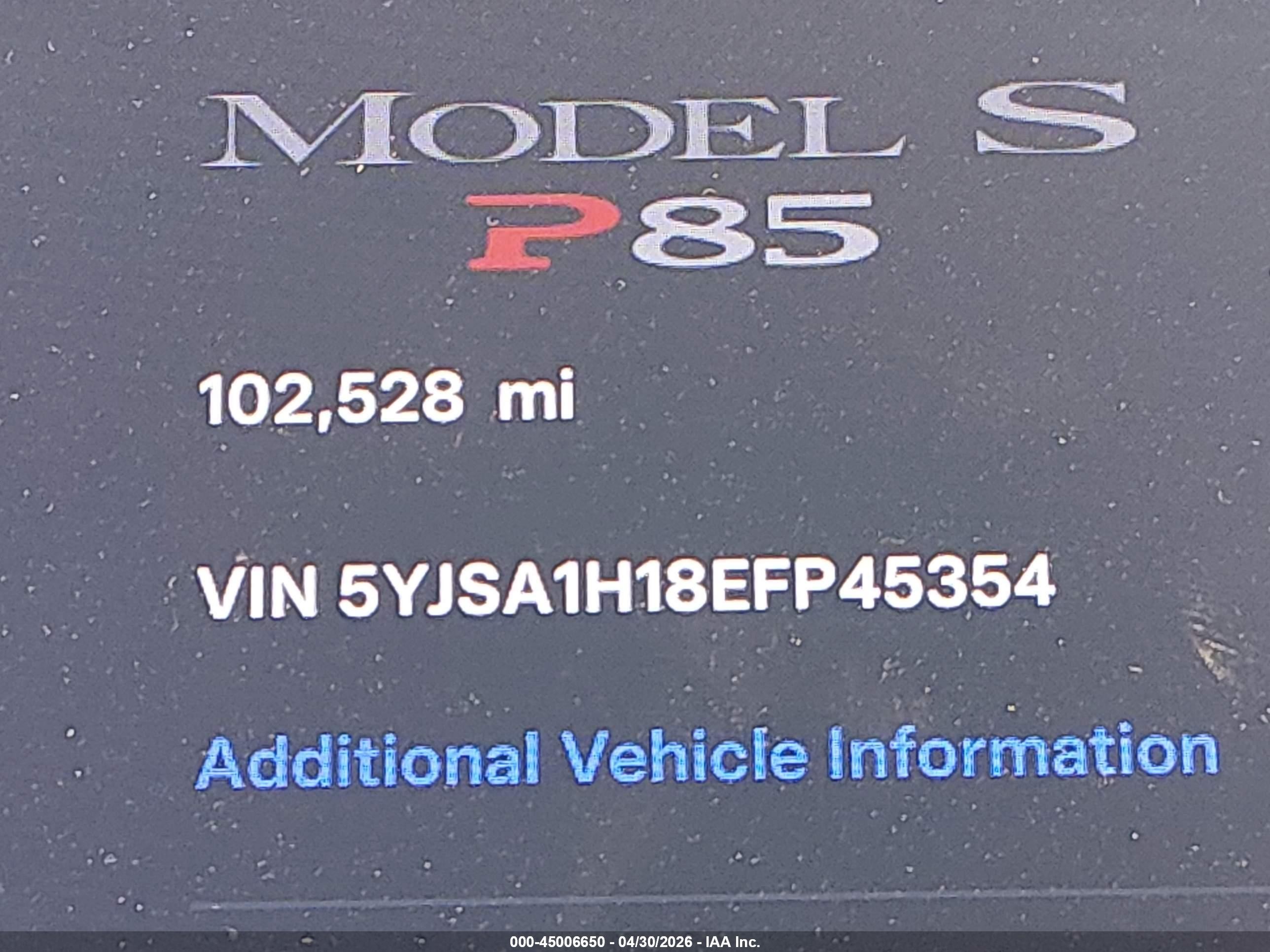 2014 Tesla Model S P85 Silver vin: 5YJSA1H18EFP45354