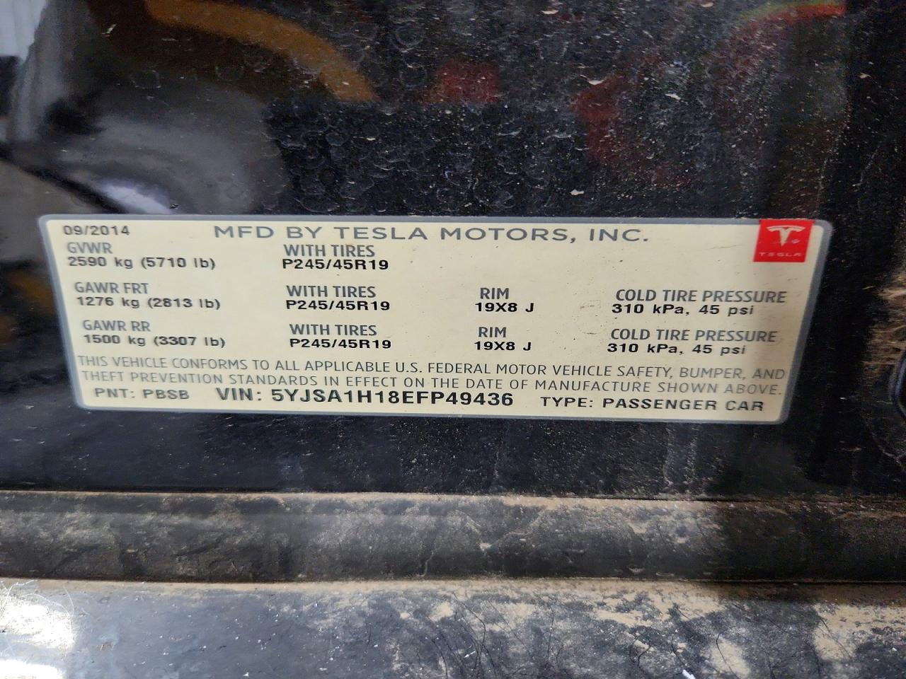 2014 Tesla Model S Black vin: 5YJSA1H18EFP49436
