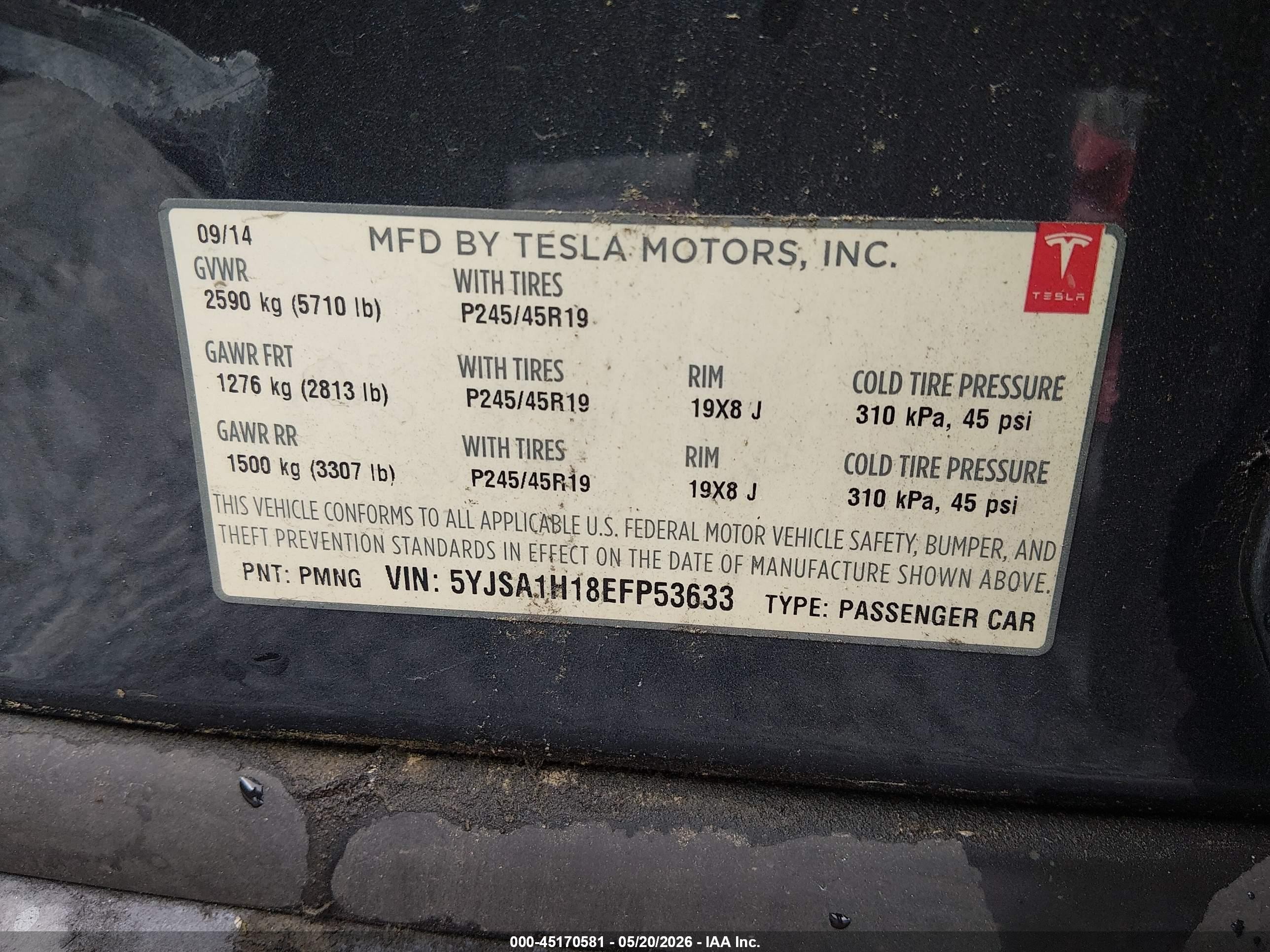 2014 Tesla Model S P85 Gray vin: 5YJSA1H18EFP53633