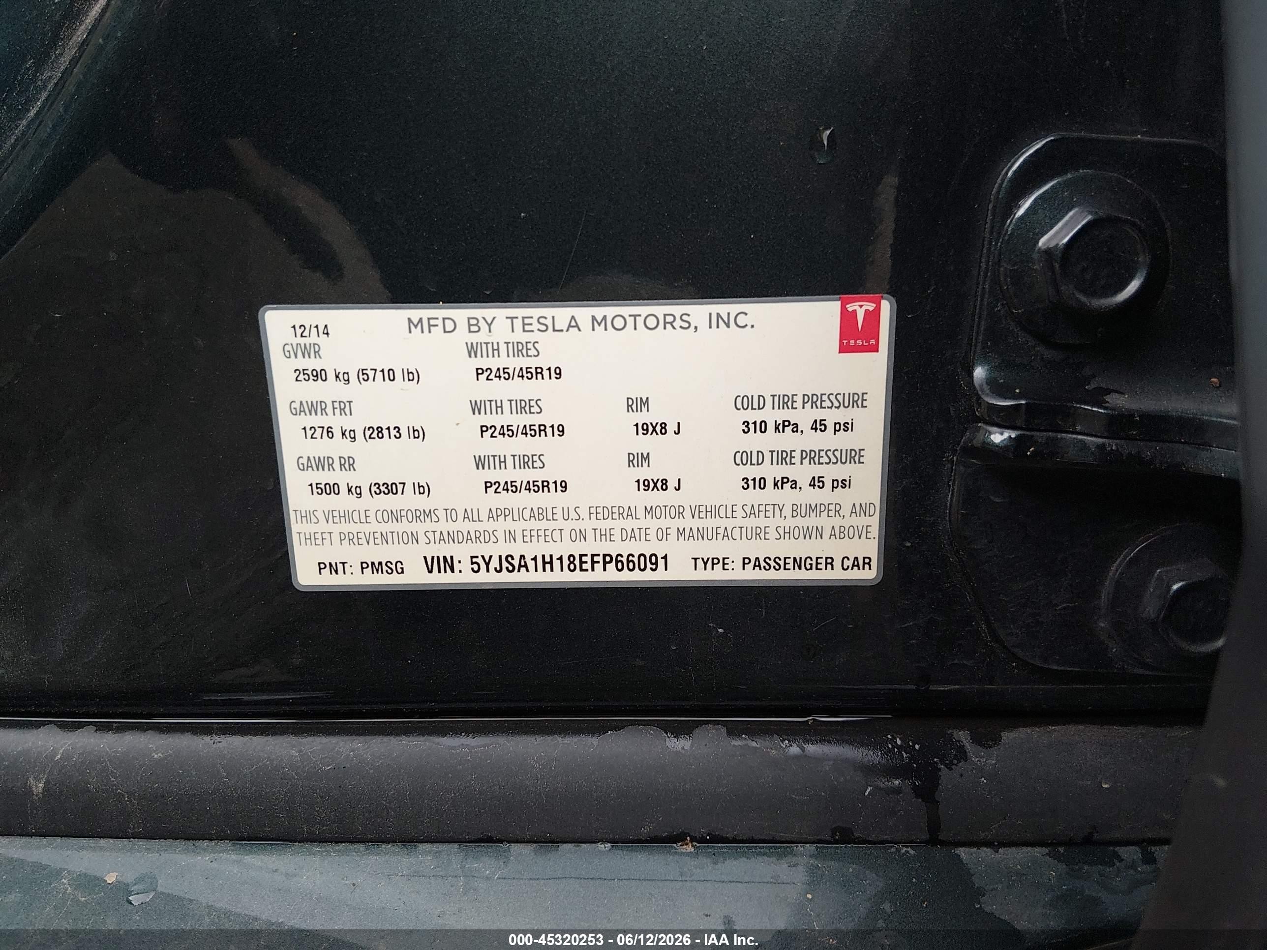 2014 Tesla Model S P85 Green vin: 5YJSA1H18EFP66091