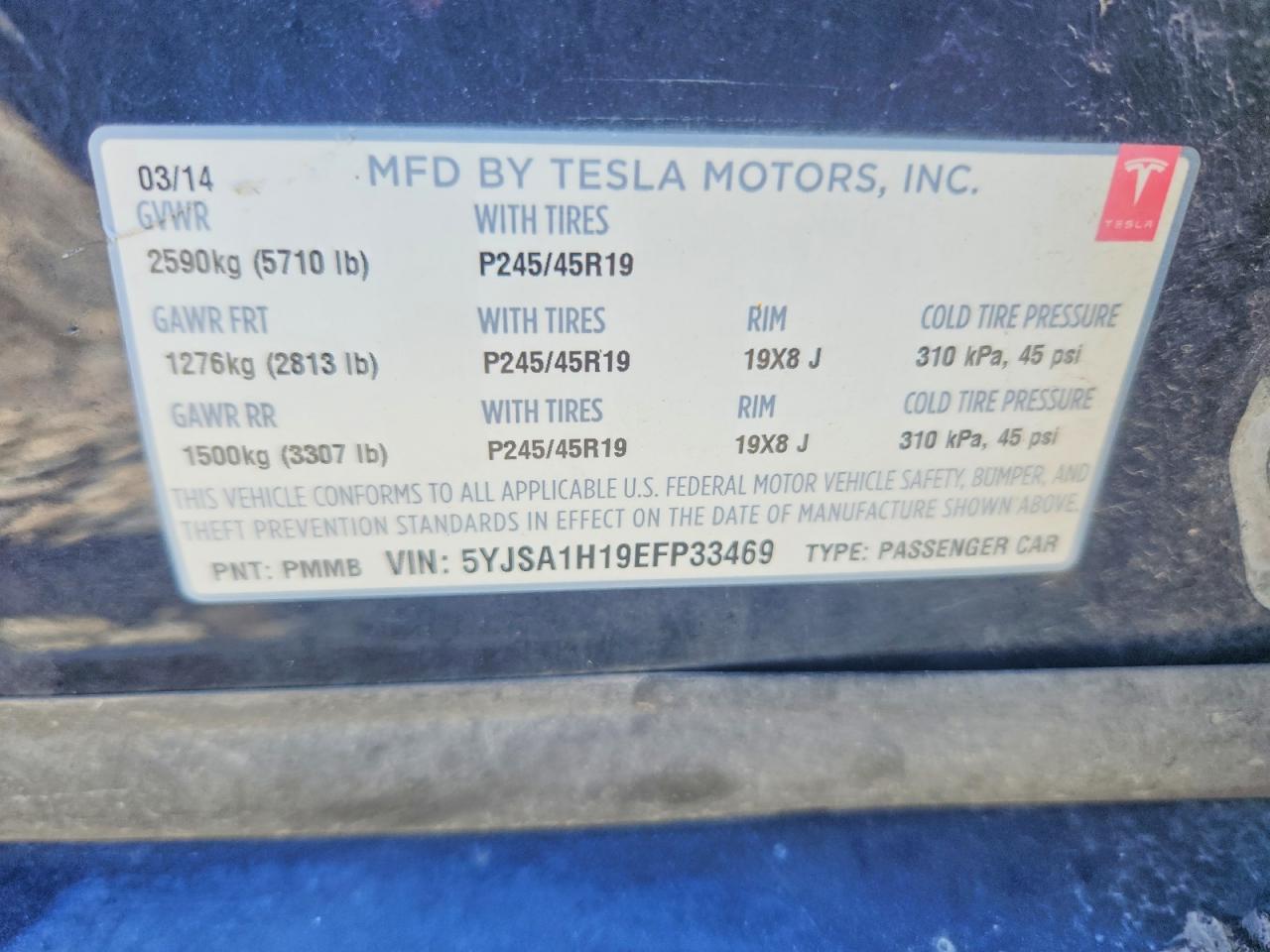 2014 Tesla Model S Blue vin: 5YJSA1H19EFP33469