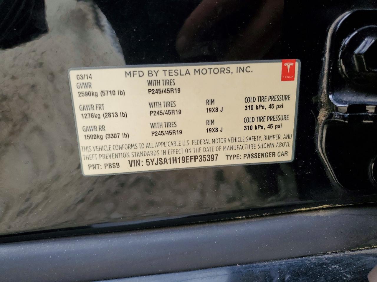 2014 Tesla Model S Black vin: 5YJSA1H19EFP35397