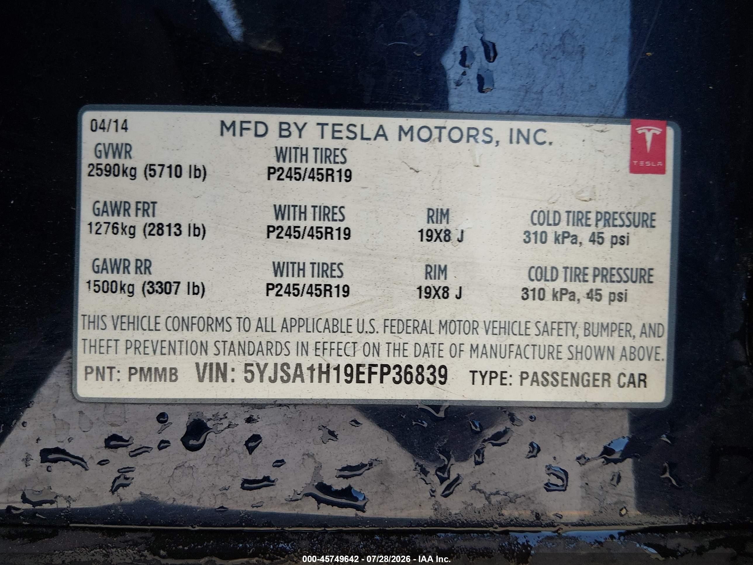 2014 Tesla Model S P85 Blue vin: 5YJSA1H19EFP36839