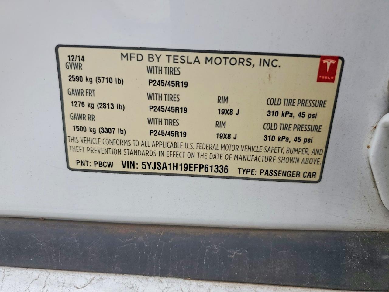 2014 Tesla Model S White vin: 5YJSA1H19EFP61336