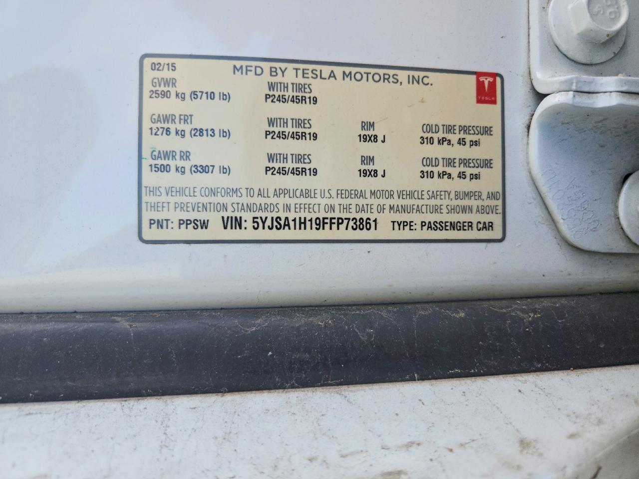 2015 Tesla Model S 85 Белый vin: 5YJSA1H19FFP73861