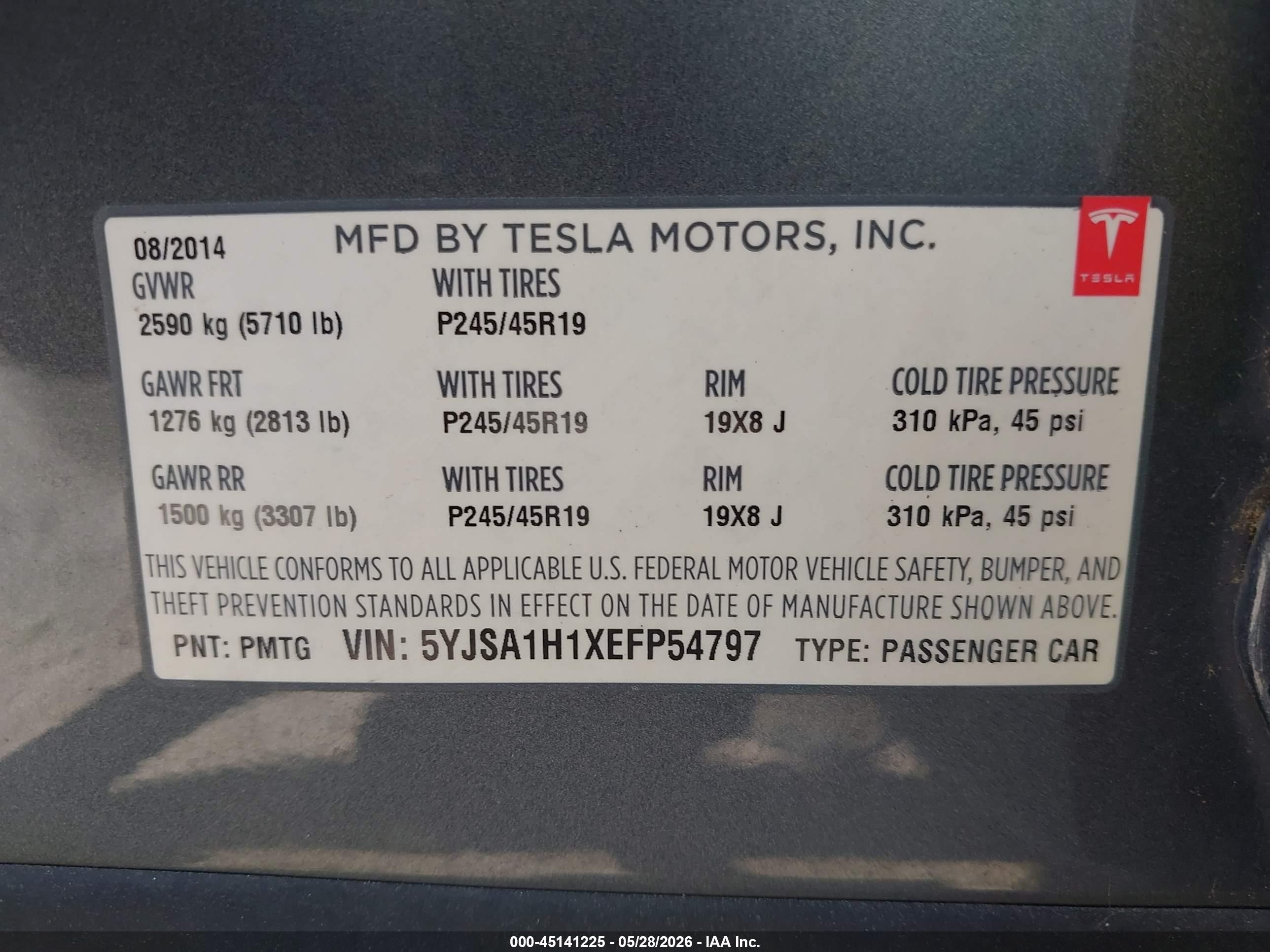 2014 Tesla Model S P85 Серый vin: 5YJSA1H1XEFP54797