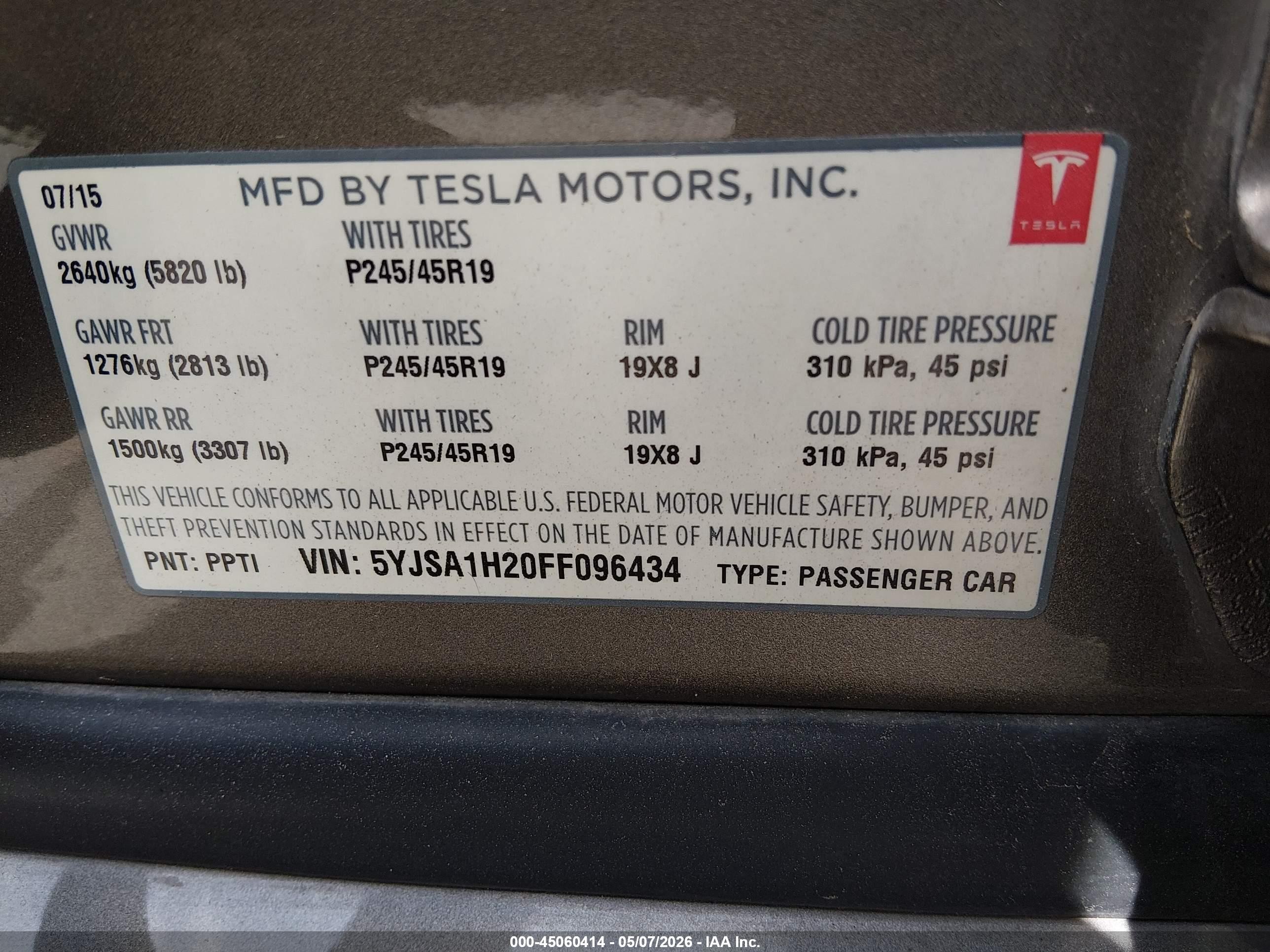 2015 Tesla Model S Champagne vin: 5YJSA1H20FF096434