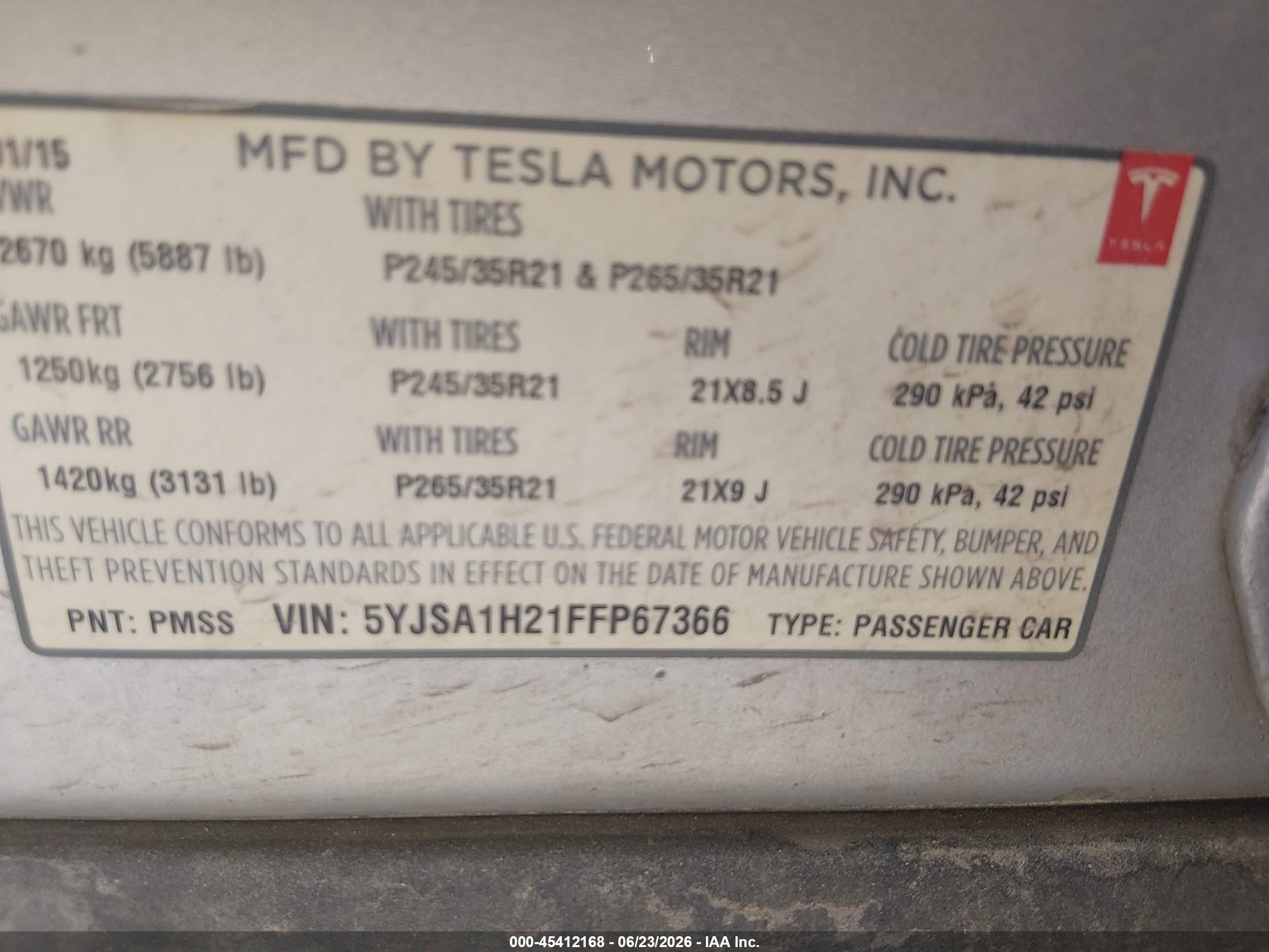 2015 Tesla Model S 70d/85d/p85d Silver vin: 5YJSA1H21FFP67366