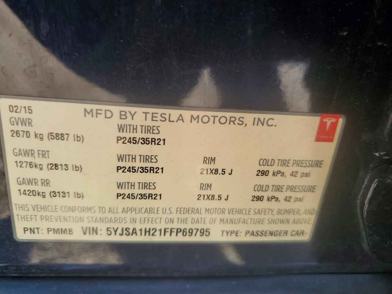 2015 Tesla Model S 85d Blue vin: 5YJSA1H21FFP69795