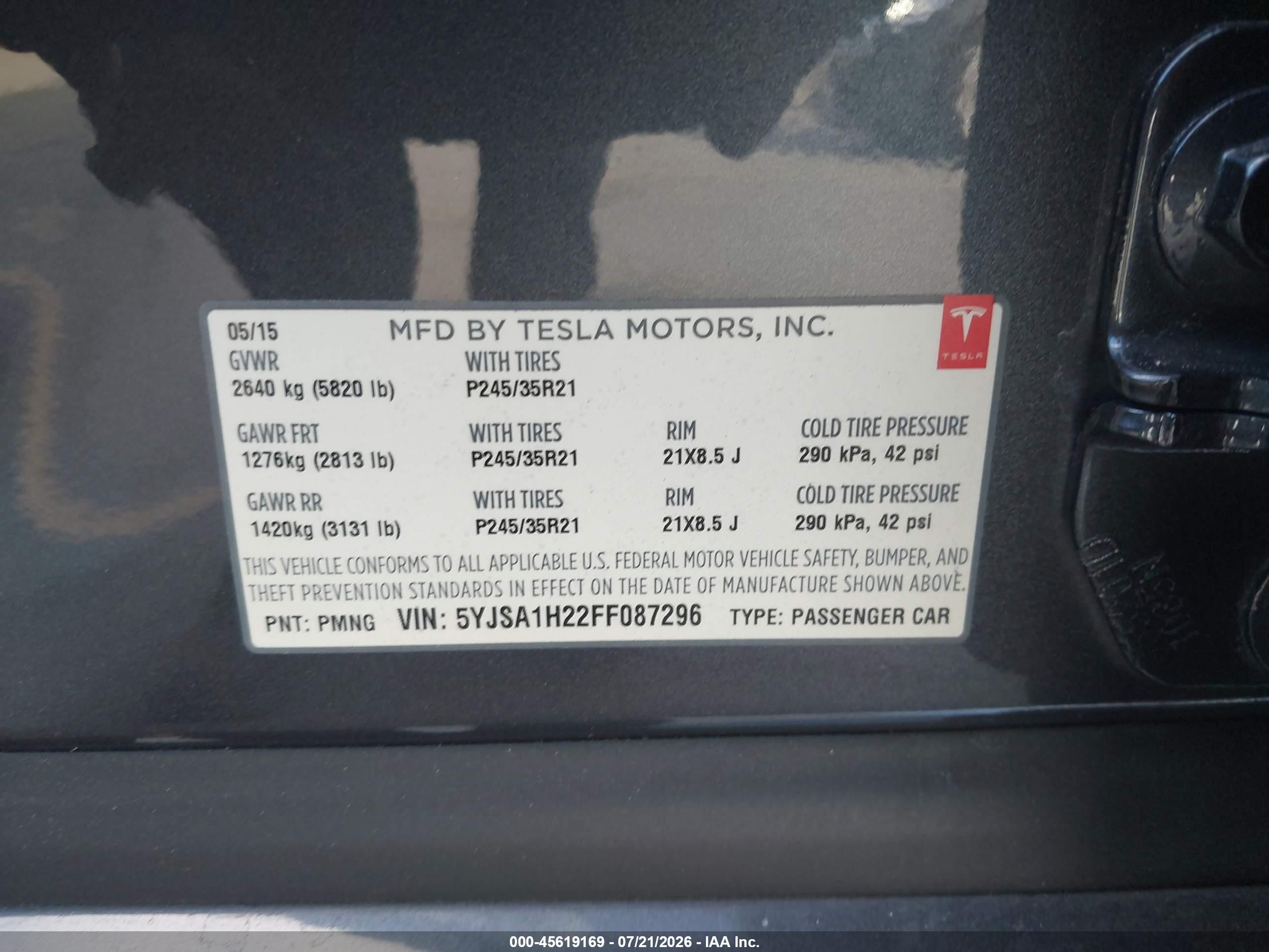 2015 Tesla Model S 70d/85d/p85d Gray vin: 5YJSA1H22FF087296