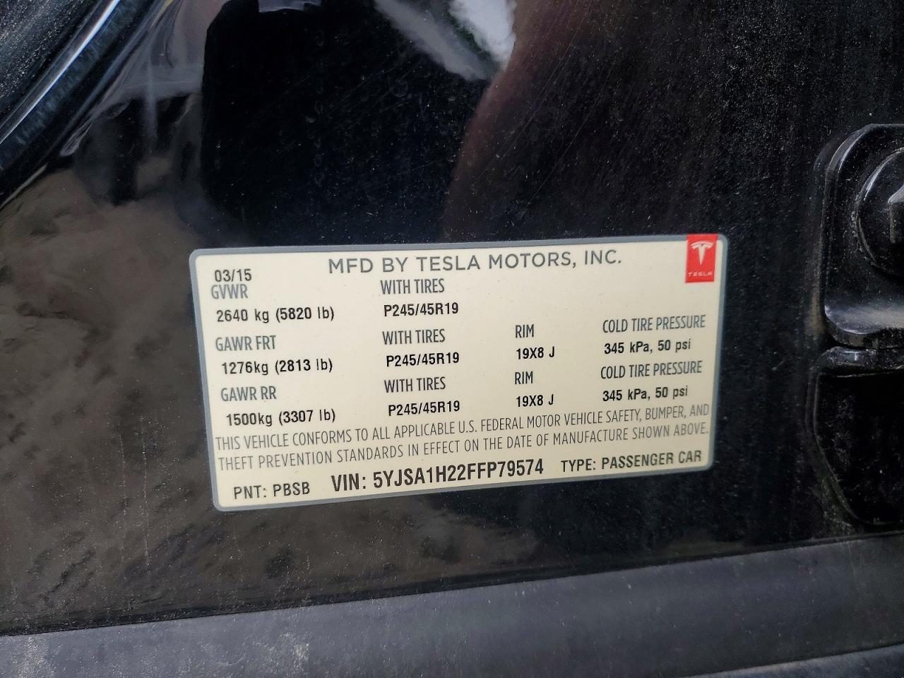 2015 Tesla Model S 85d Черный vin: 5YJSA1H22FFP79574