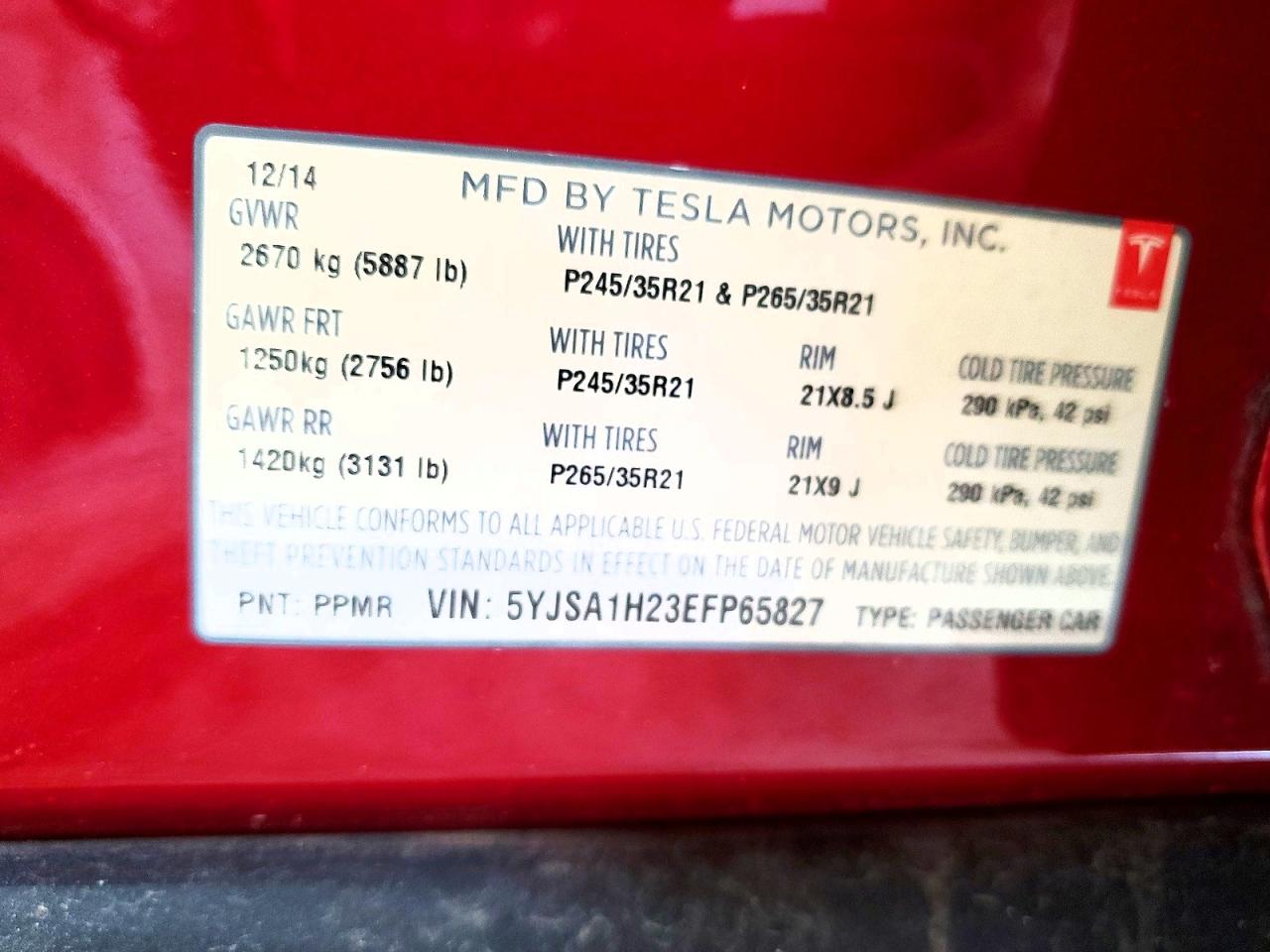 2014 Tesla Model S Red vin: 5YJSA1H23EFP65827