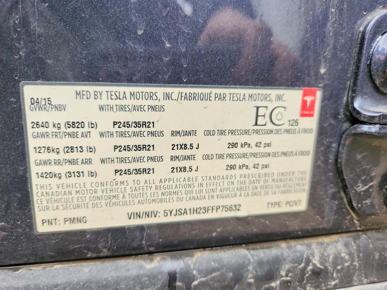 2015 Tesla Model S 85d Черный vin: 5YJSA1H23FFP75632