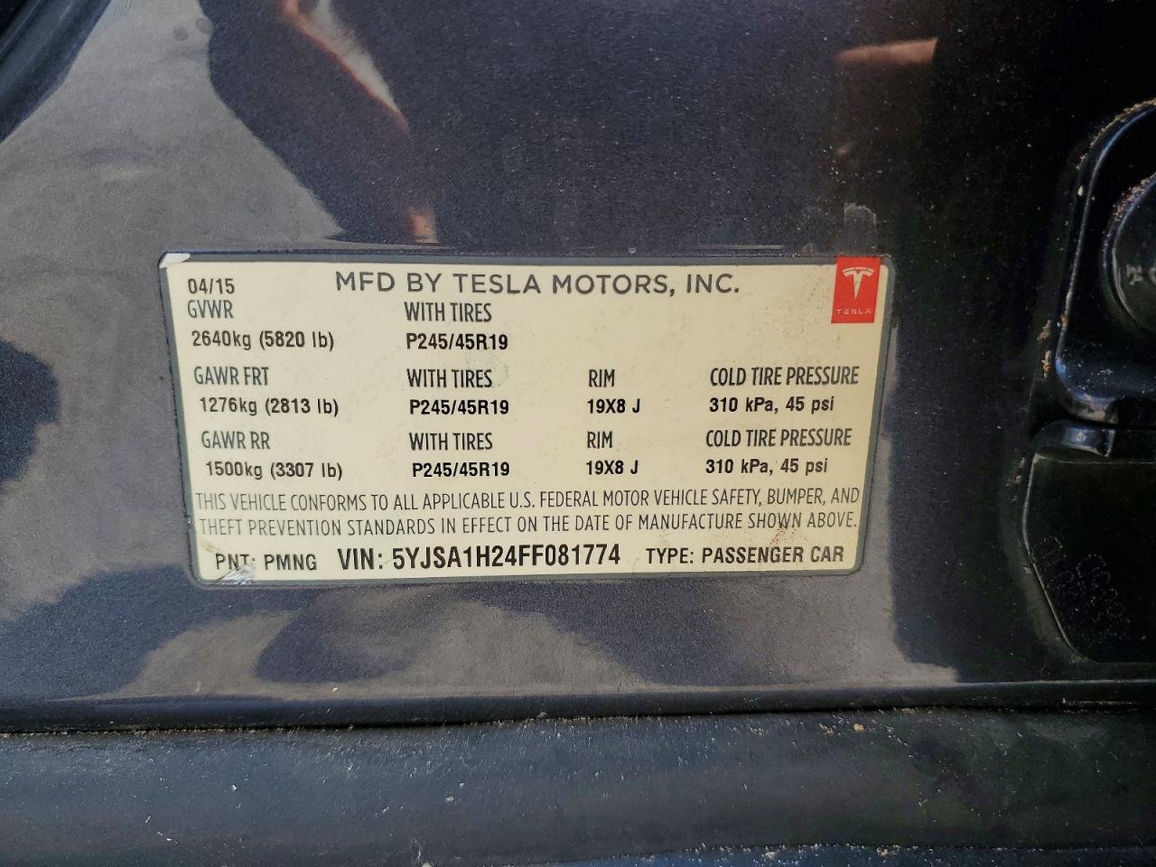 2015 Tesla Model S 85d Charcoal vin: 5YJSA1H24FF081774