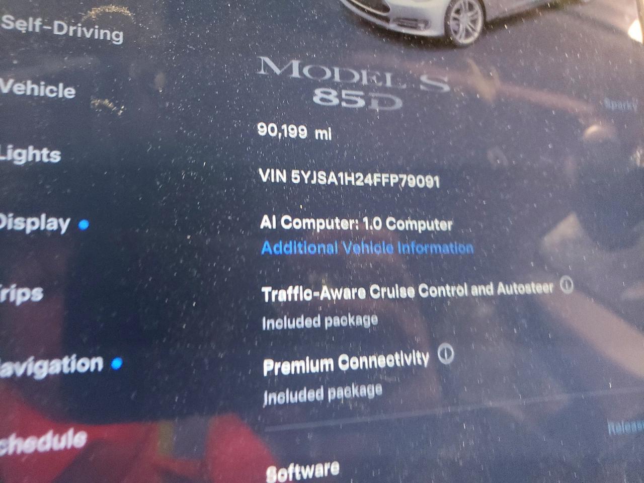 2015 Tesla Model S 85d Silver vin: 5YJSA1H24FFP79091