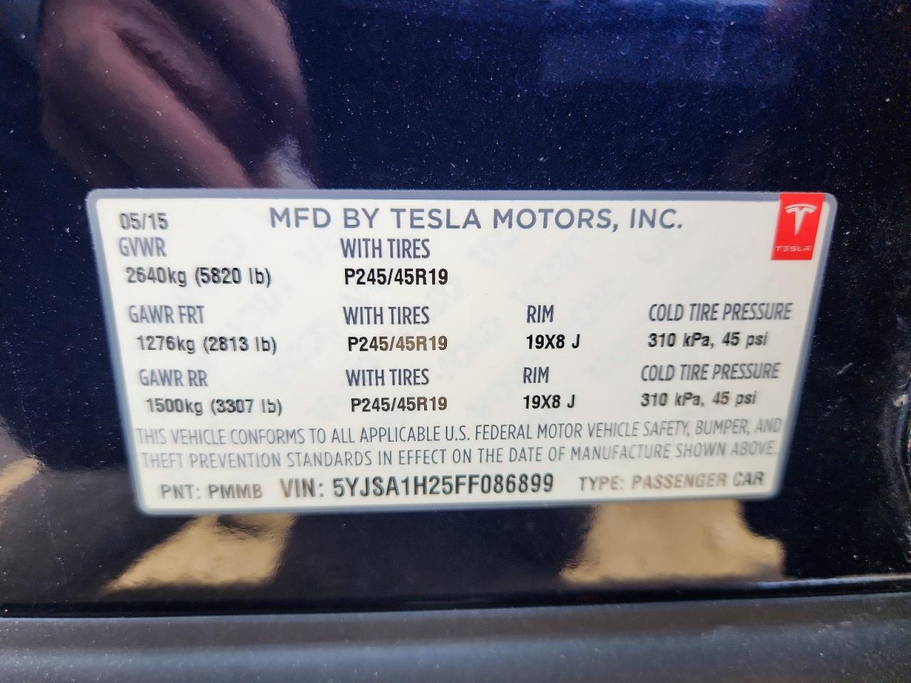 2015 Tesla Model S 85d Blue vin: 5YJSA1H25FF086899