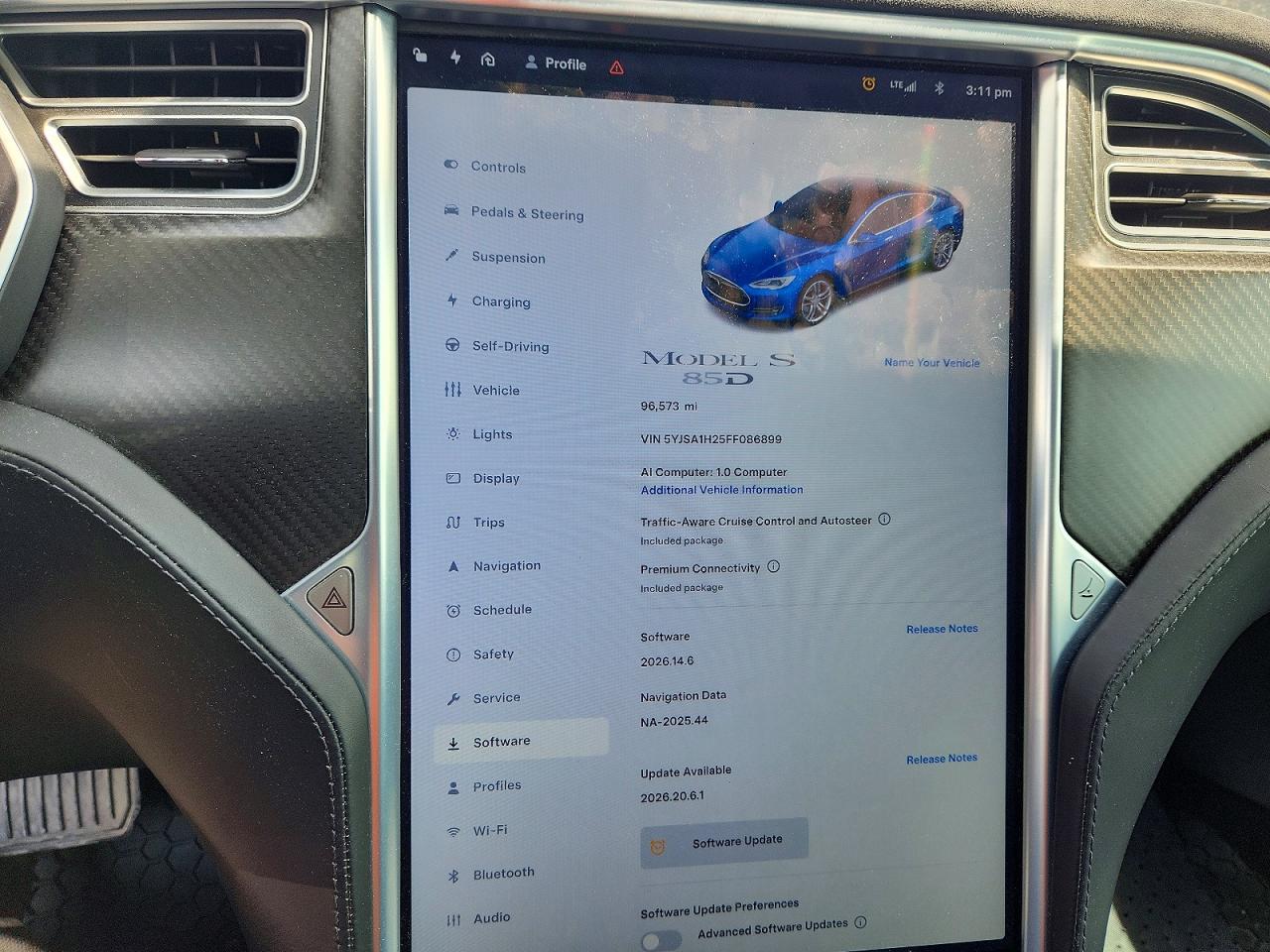 2015 Tesla Model S 85d Blue vin: 5YJSA1H25FF086899
