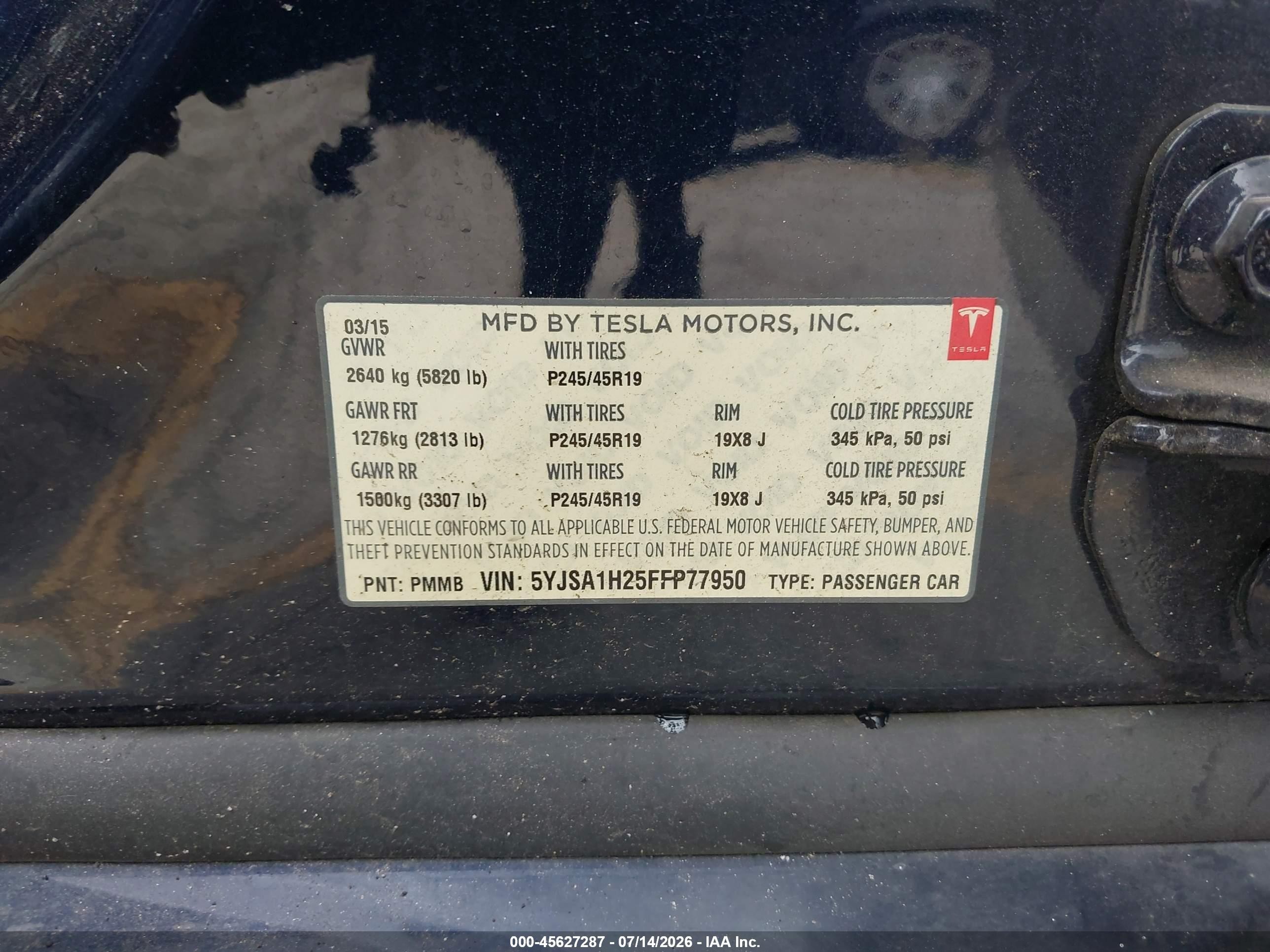 2015 Tesla Model S 70d/85d/p85d Blue vin: 5YJSA1H25FFP77950