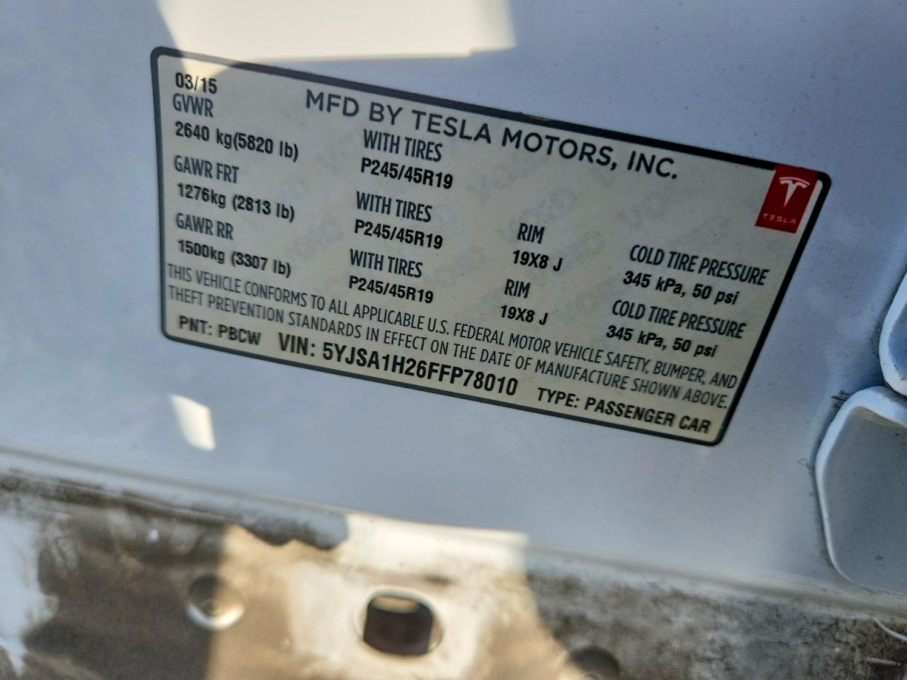 2015 Tesla Model S 85d White vin: 5YJSA1H26FFP78010