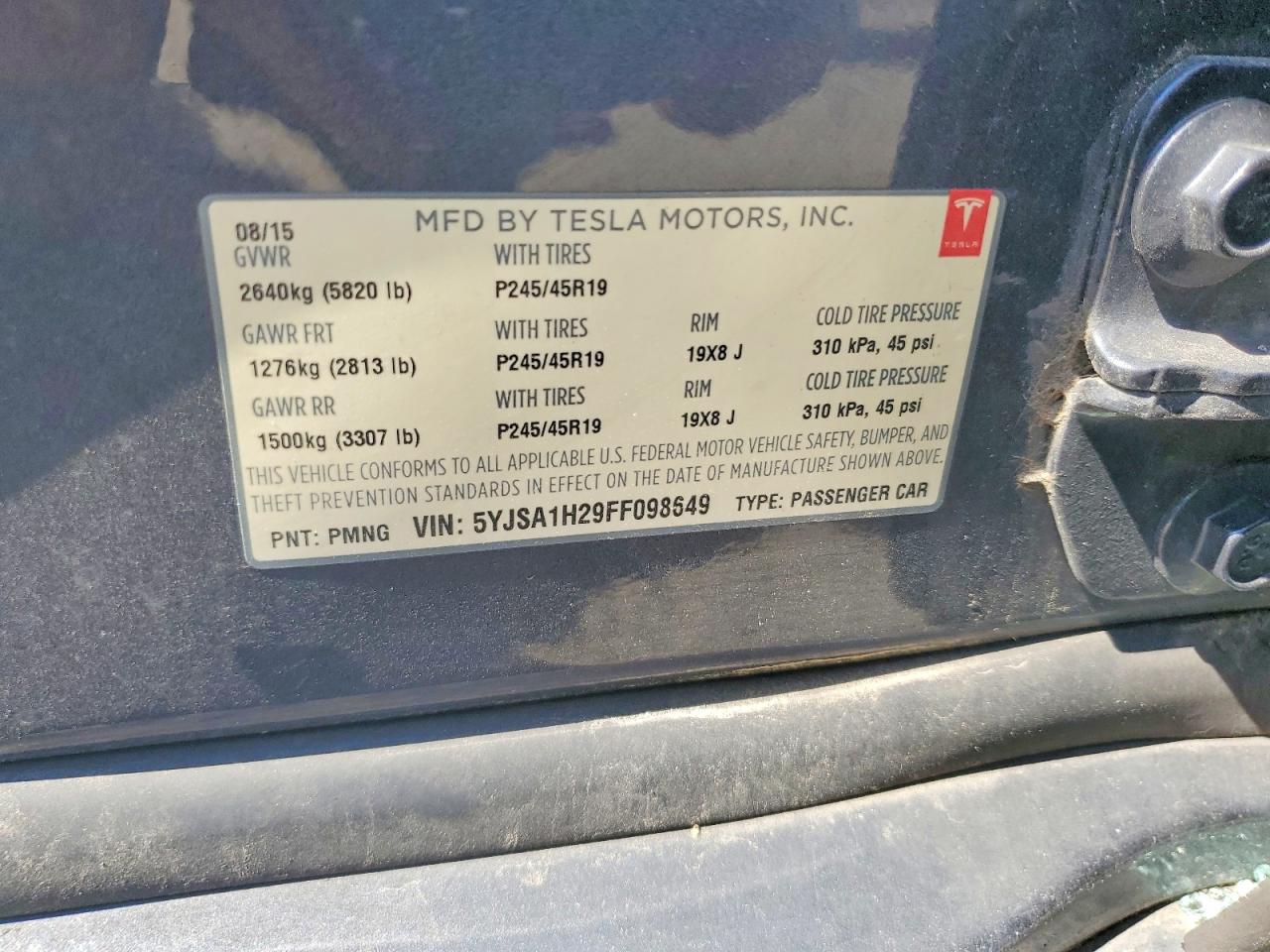 2015 Tesla Model S 85d Gray vin: 5YJSA1H29FF098649