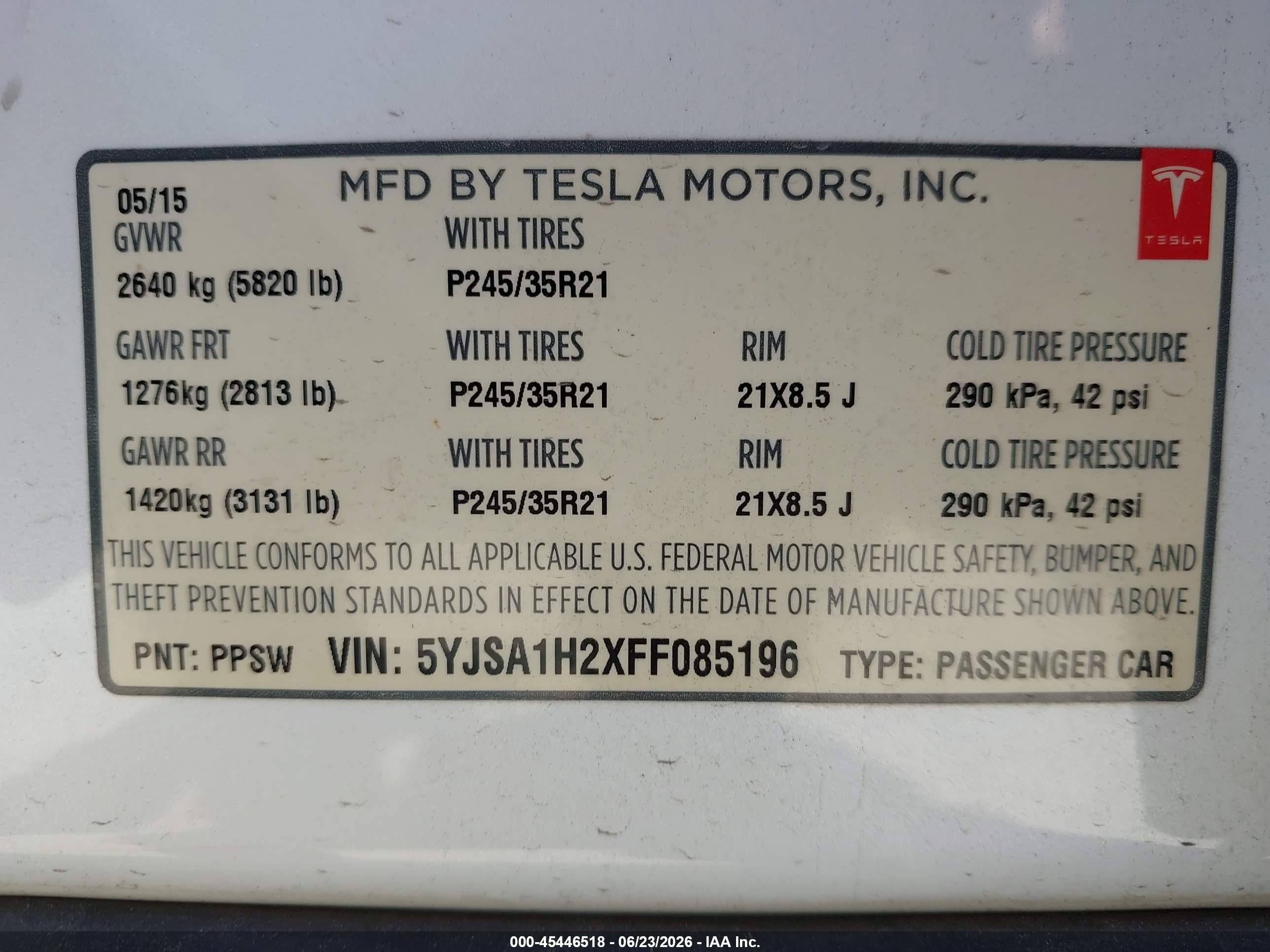 2015 Tesla Model S 70d/85d/p85d White vin: 5YJSA1H2XFF085196