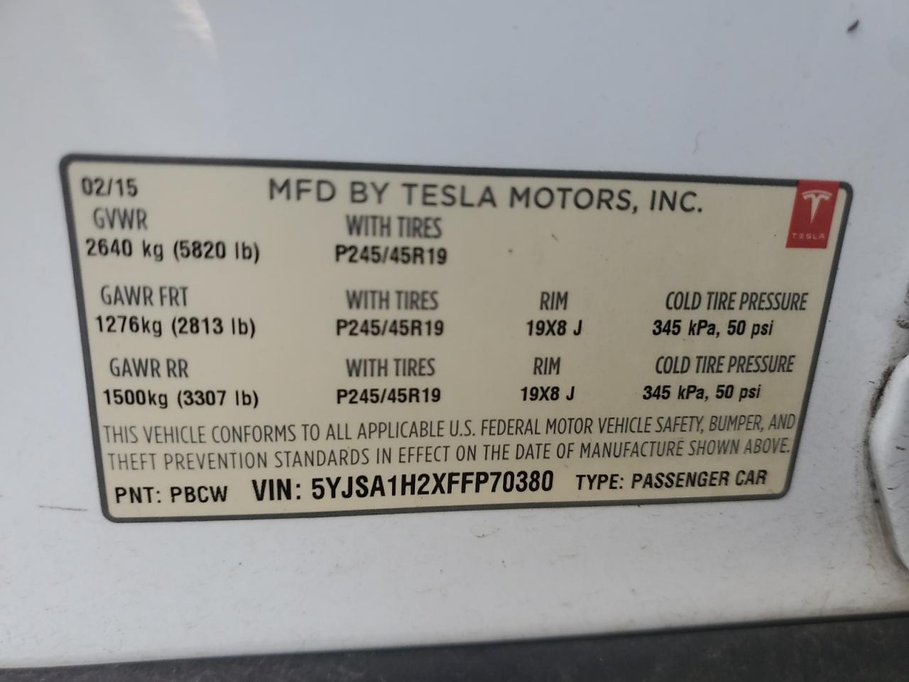 2015 Tesla Model S 85d Белый vin: 5YJSA1H2XFFP70380