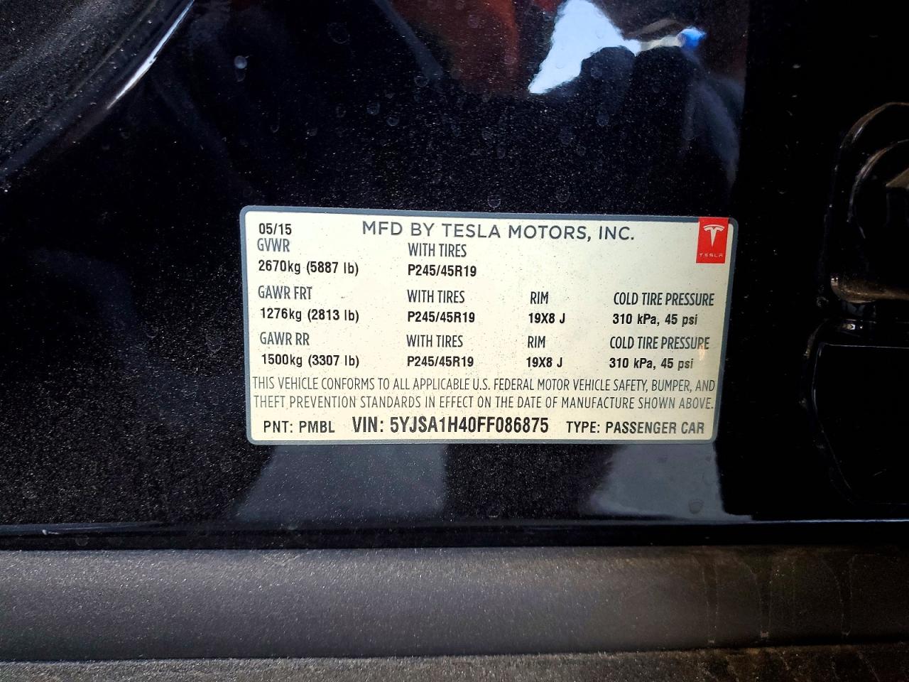 2015 Tesla Model S P85d Черный vin: 5YJSA1H40FF086875
