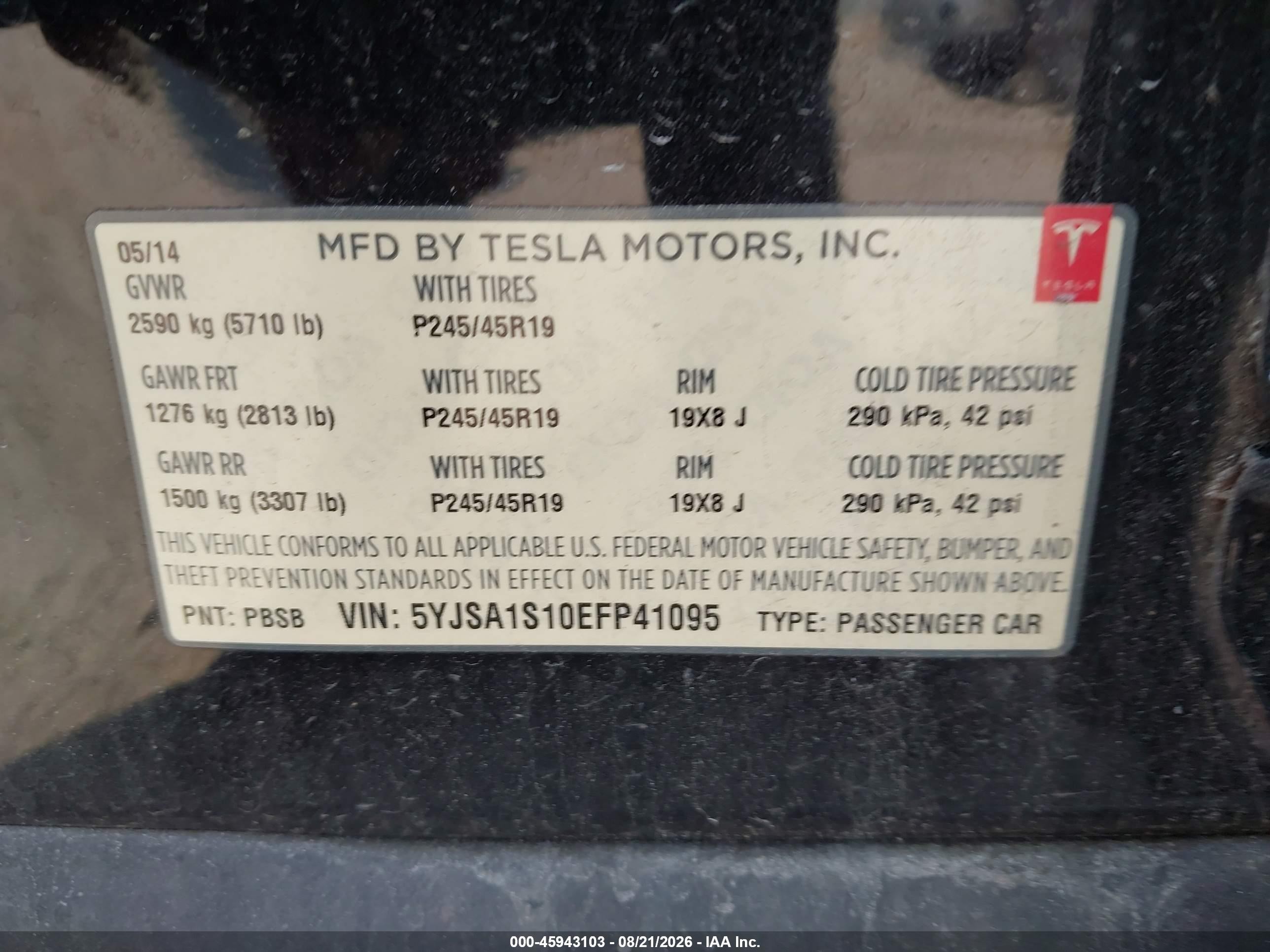 2014 Tesla Model S   Black vin: 5YJSA1S10EFP41095