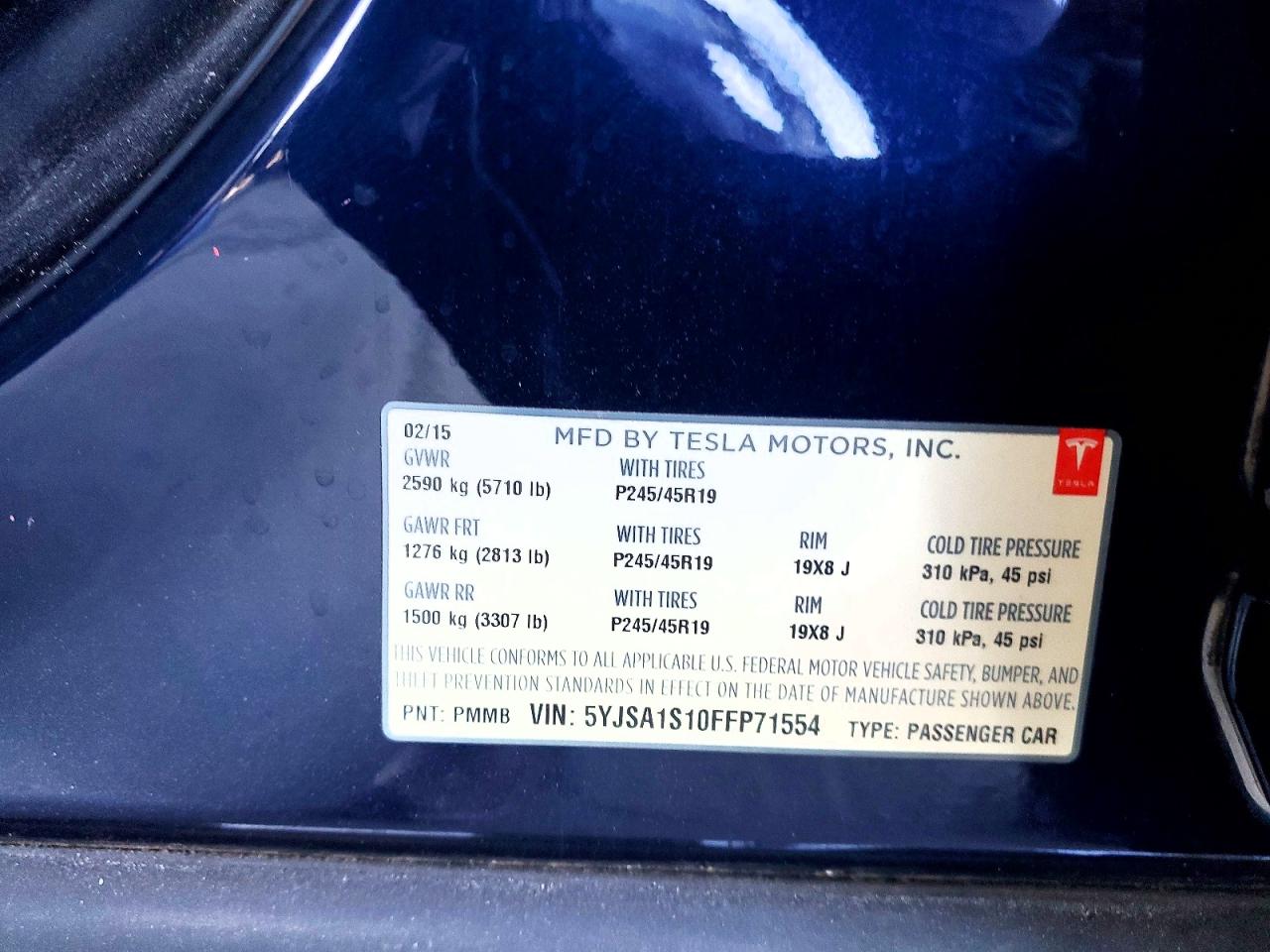 2015 Tesla Model S 60 Синий vin: 5YJSA1S10FFP71554