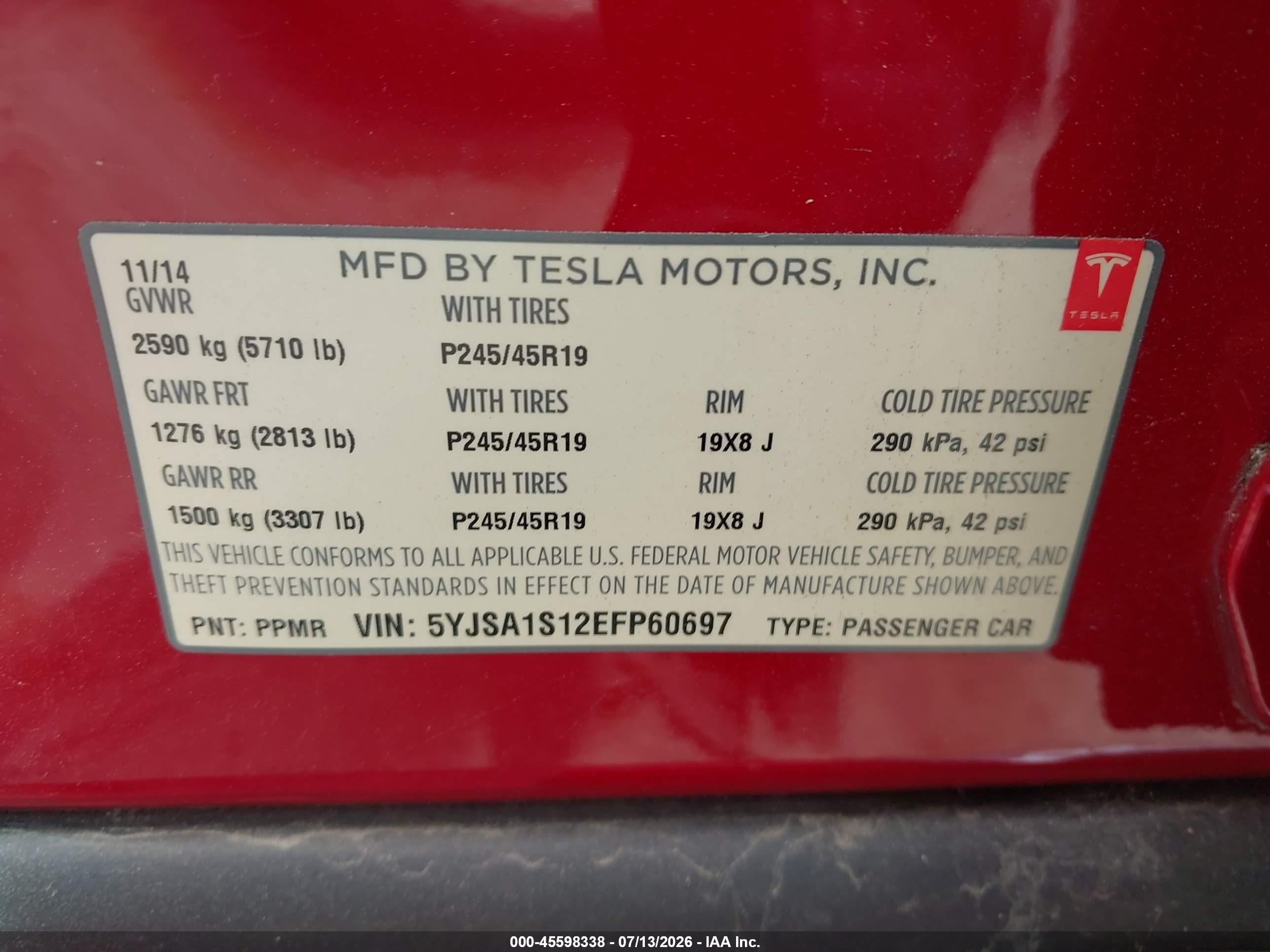 2014 Tesla Model S   Red vin: 5YJSA1S12EFP60697