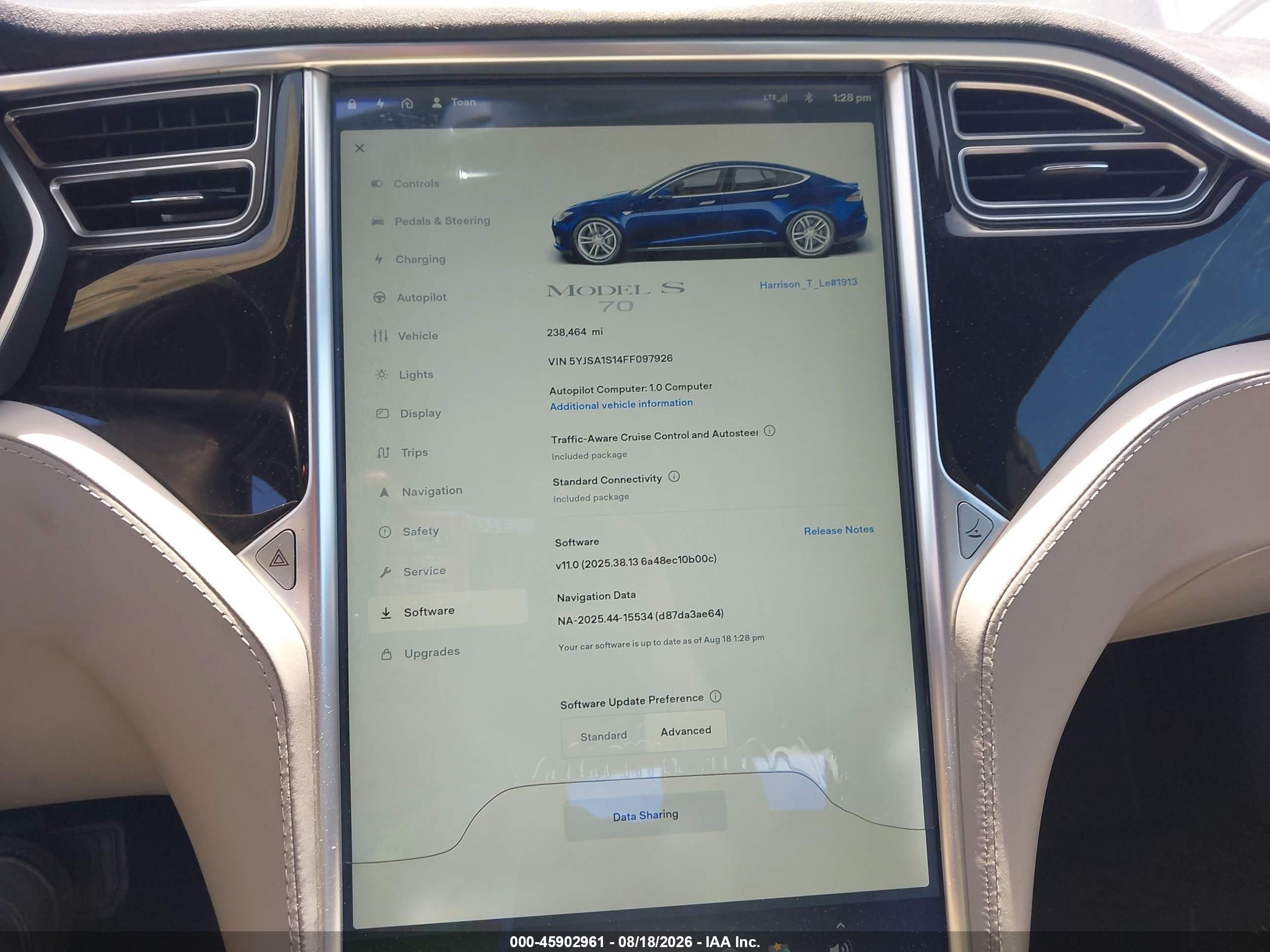 2015 Tesla Model S 60/70/85 Blue vin: 5YJSA1S14FF097926
