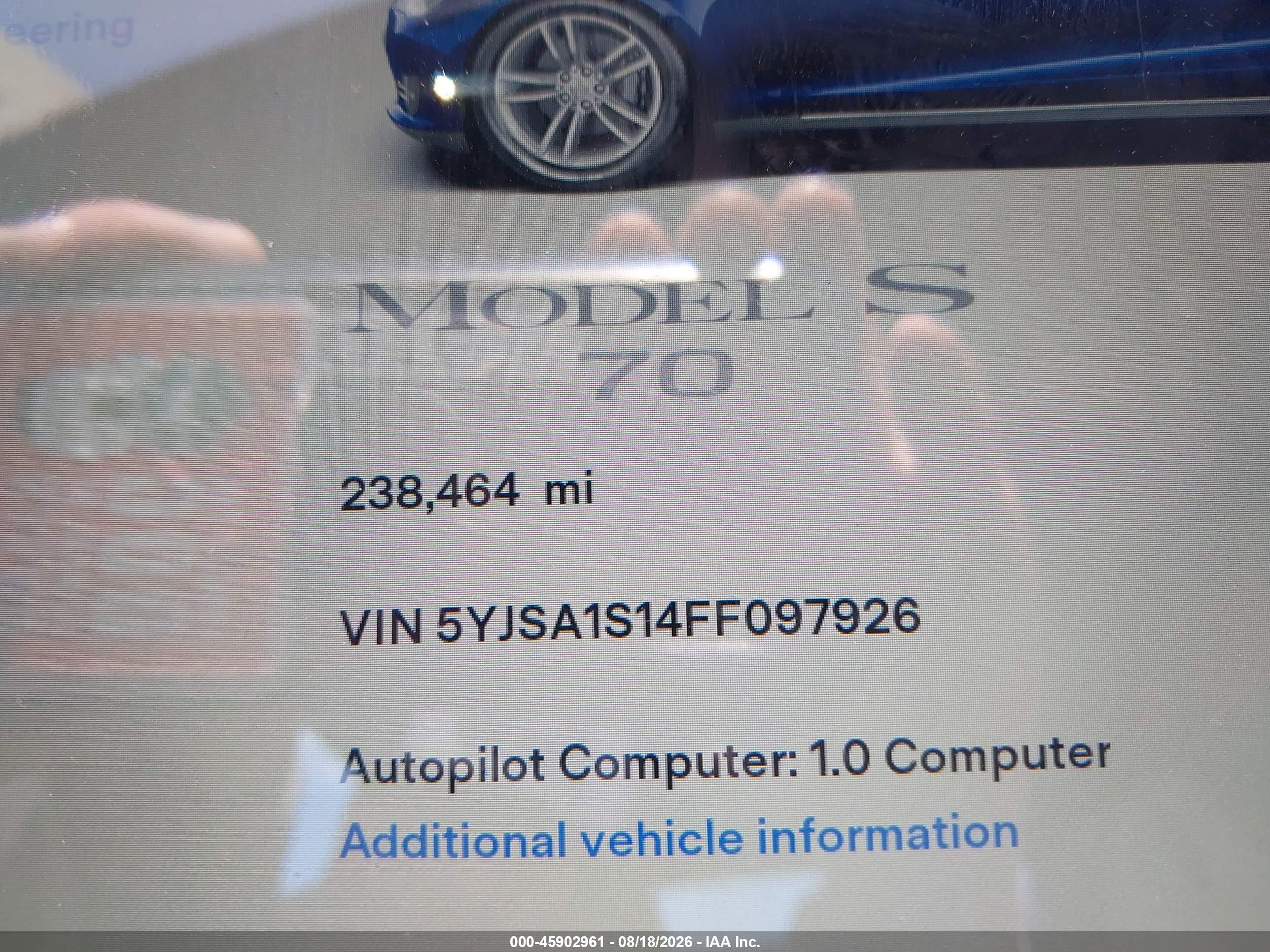 2015 Tesla Model S 60/70/85 Blue vin: 5YJSA1S14FF097926
