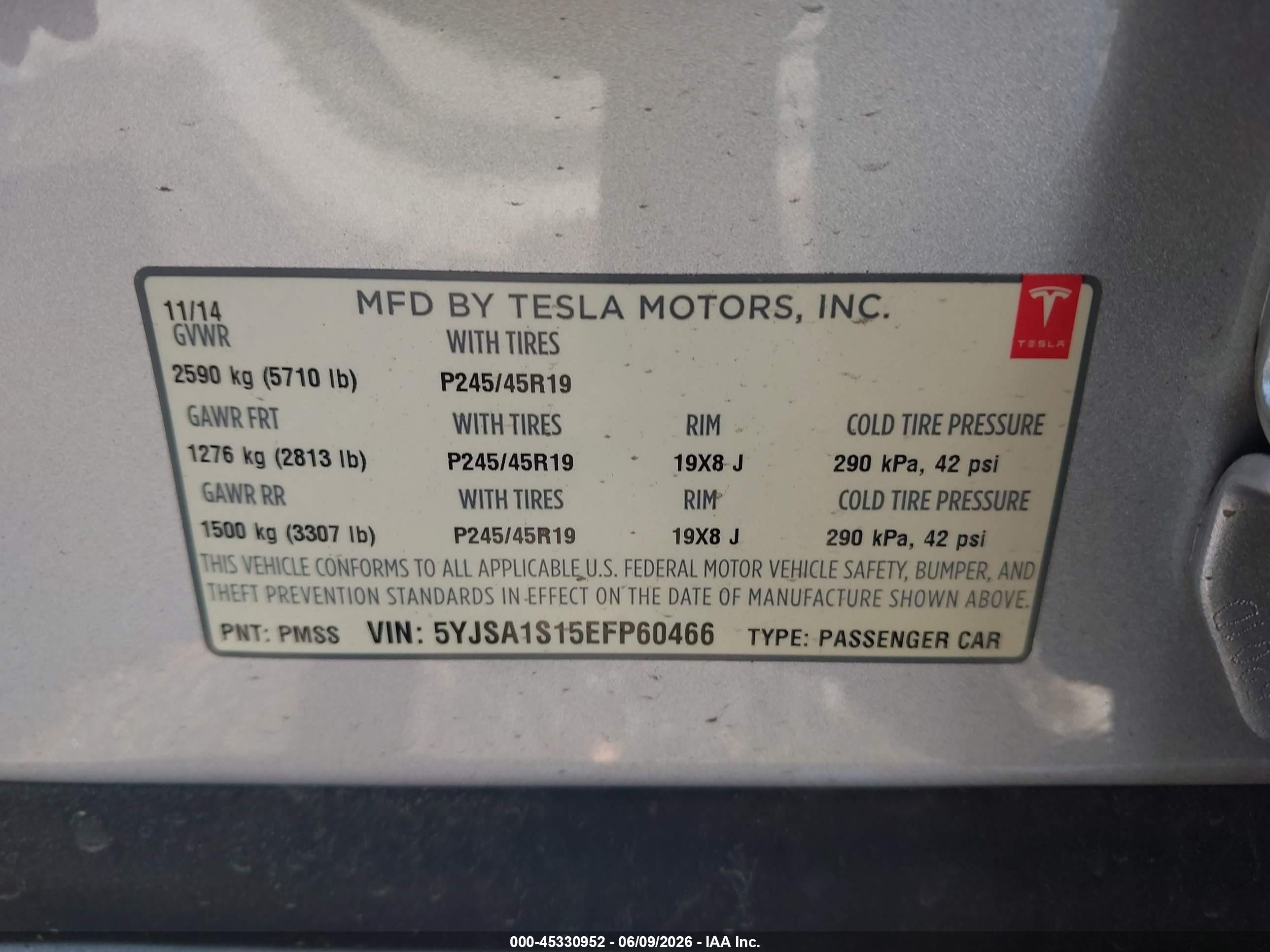2014 Tesla Model S   Silver vin: 5YJSA1S15EFP60466