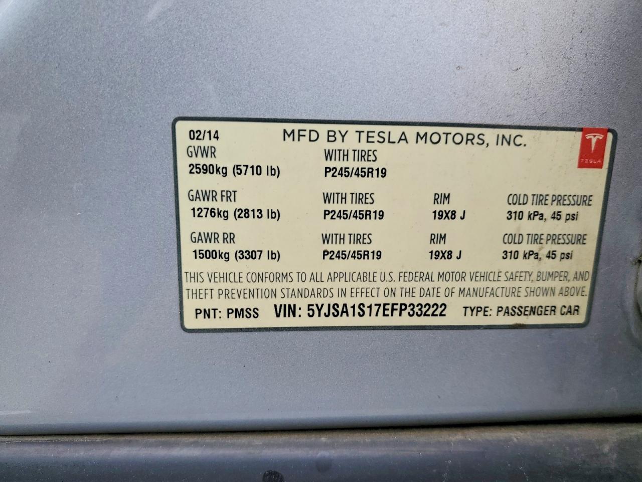 2014 Tesla Model S Silver vin: 5YJSA1S17EFP33222