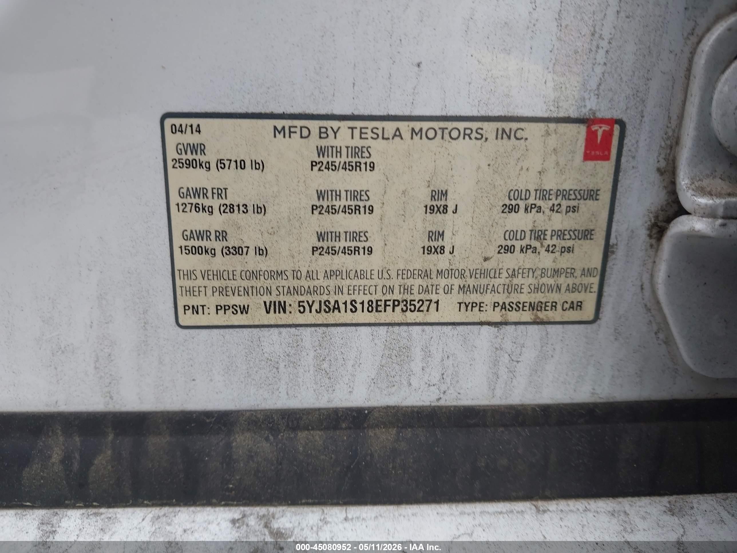 2014 Tesla Model S   Black vin: 5YJSA1S18EFP35271