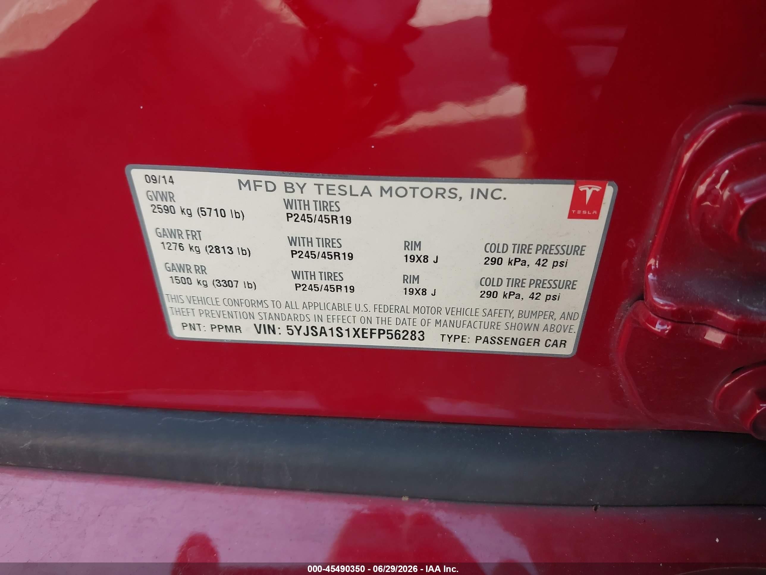 2014 Tesla Model S   Red vin: 5YJSA1S1XEFP56283