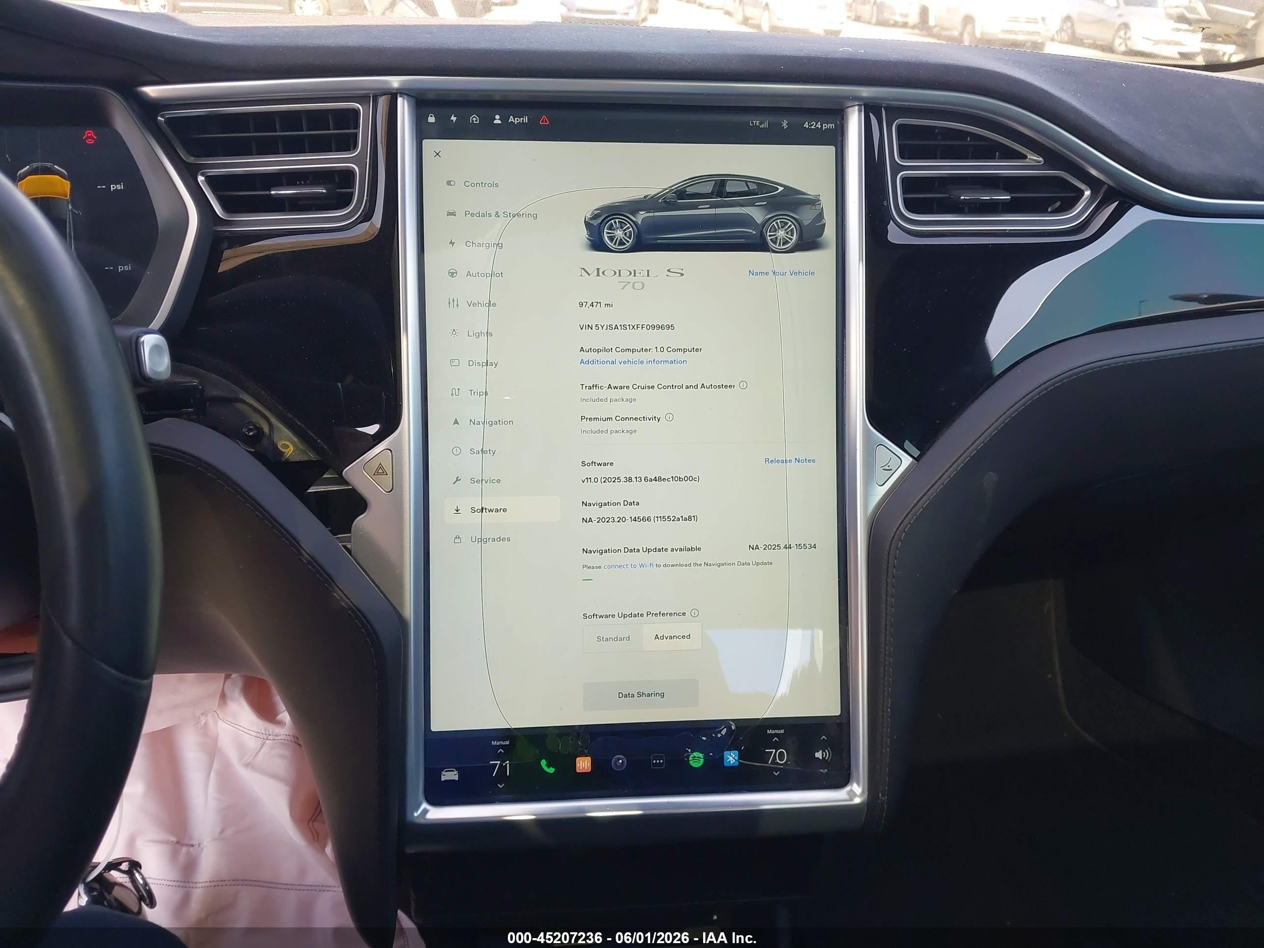 2015 Tesla Model S 60/70/85 Gray vin: 5YJSA1S1XFF099695