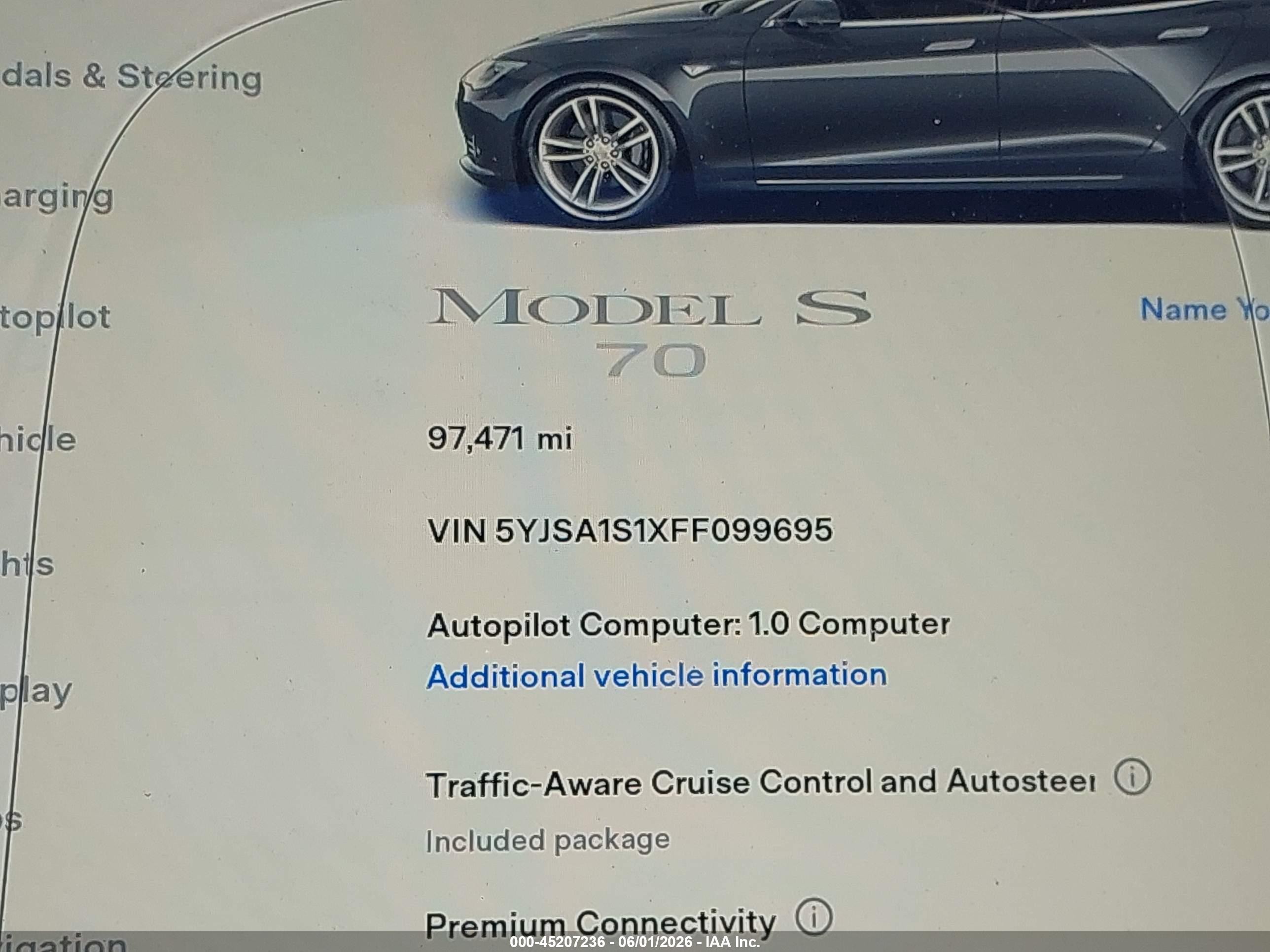 2015 Tesla Model S 60/70/85 Gray vin: 5YJSA1S1XFF099695