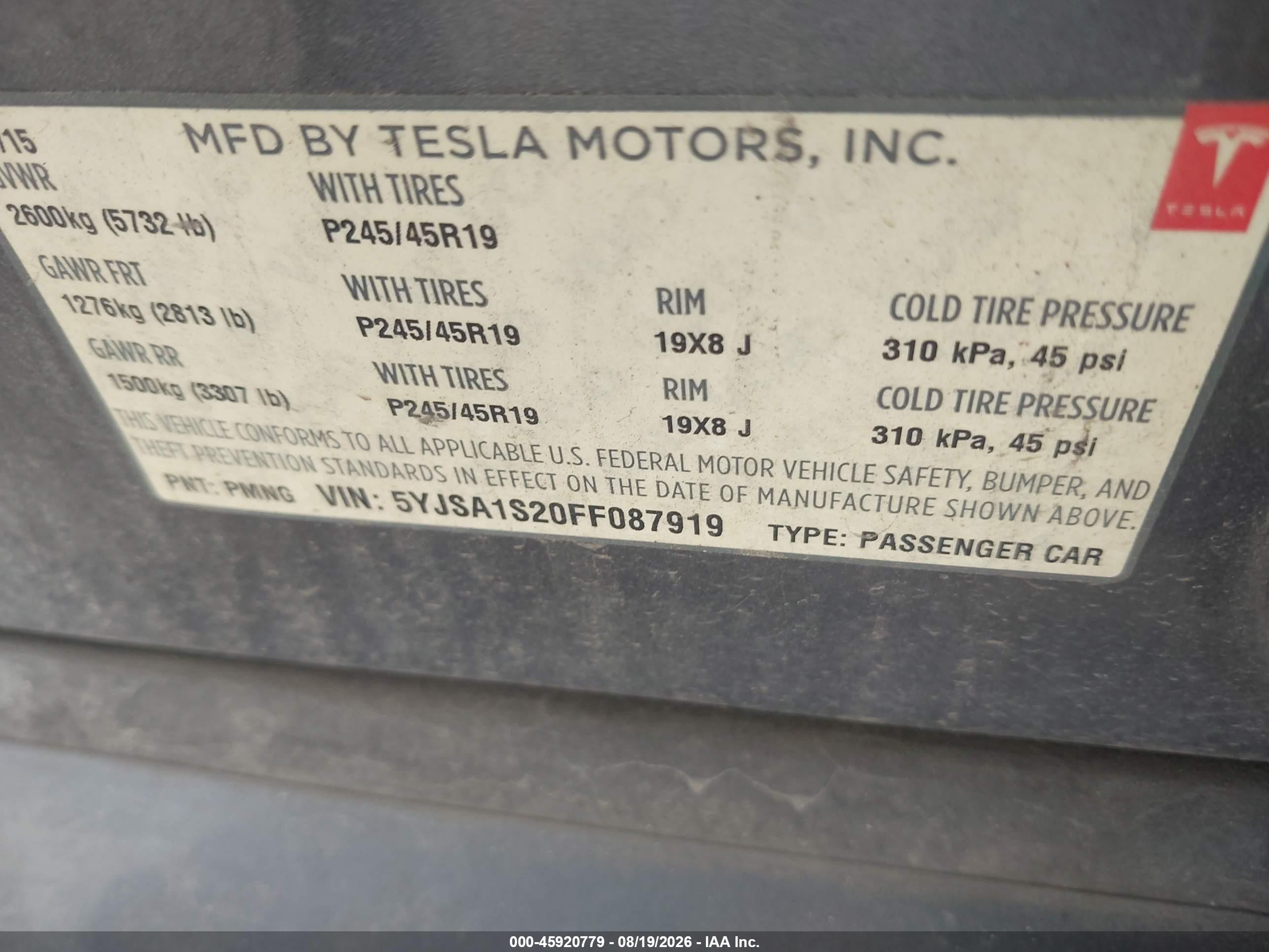 2015 Tesla Model S 70d/85d/p85d Gray vin: 5YJSA1S20FF087919