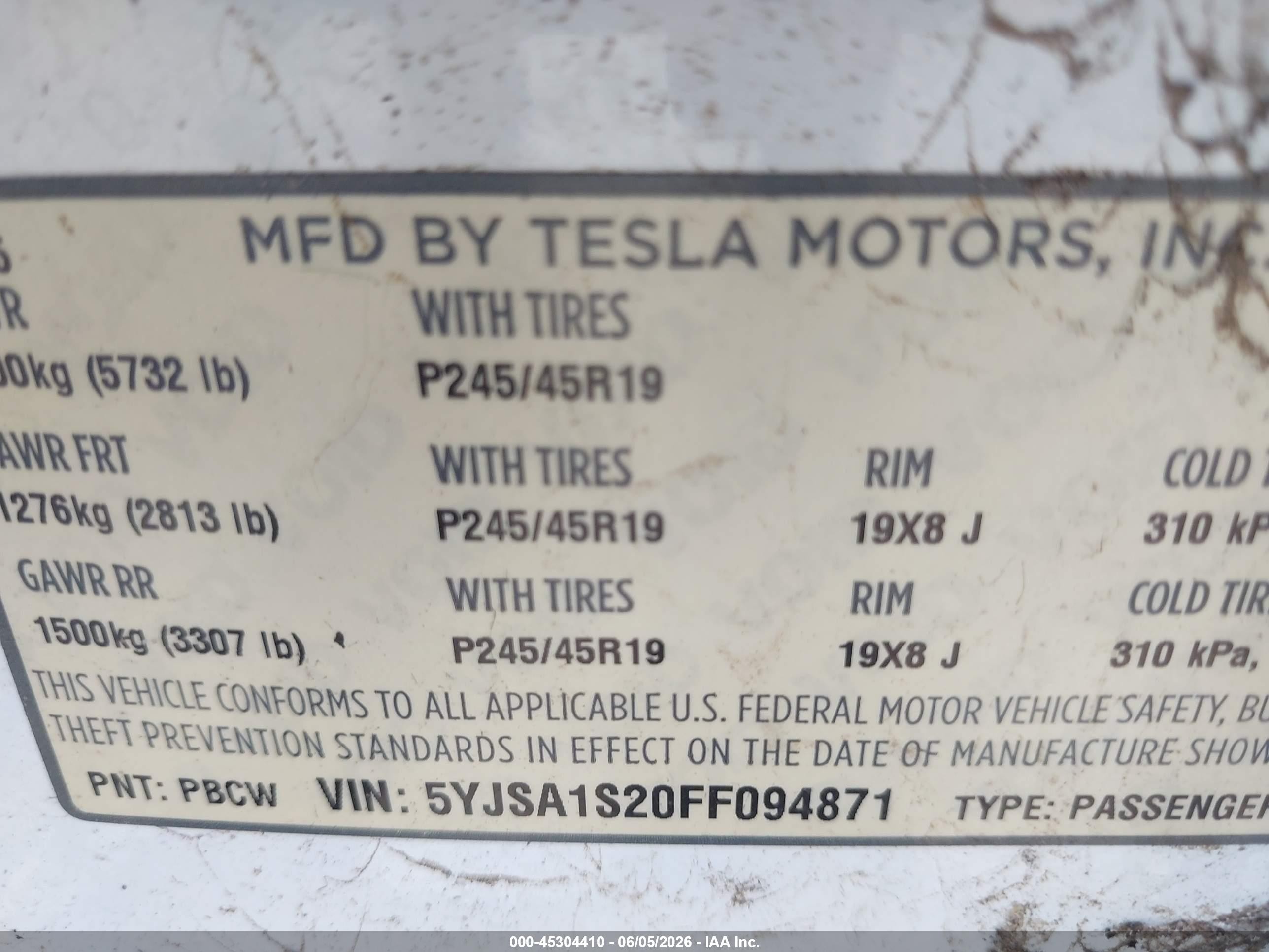 2015 Tesla Model S 70d/85d/p85d White vin: 5YJSA1S20FF094871