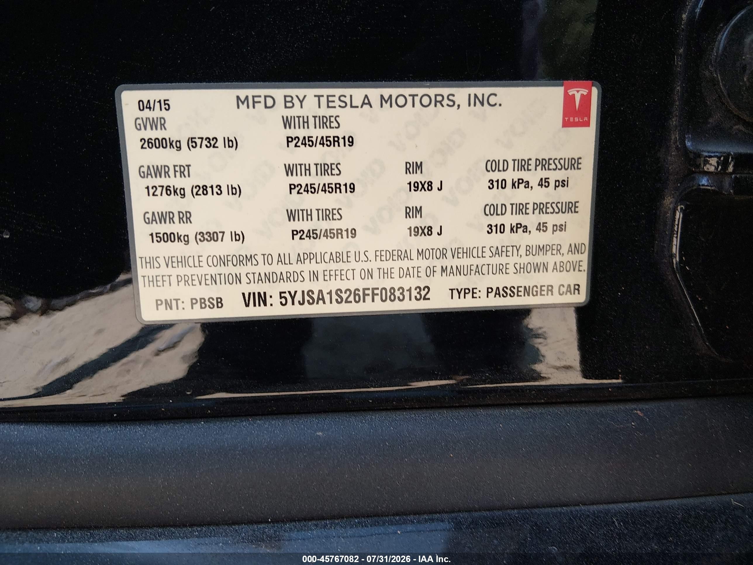 2015 Tesla Model S 70d/85d/p85d Black vin: 5YJSA1S26FF083132