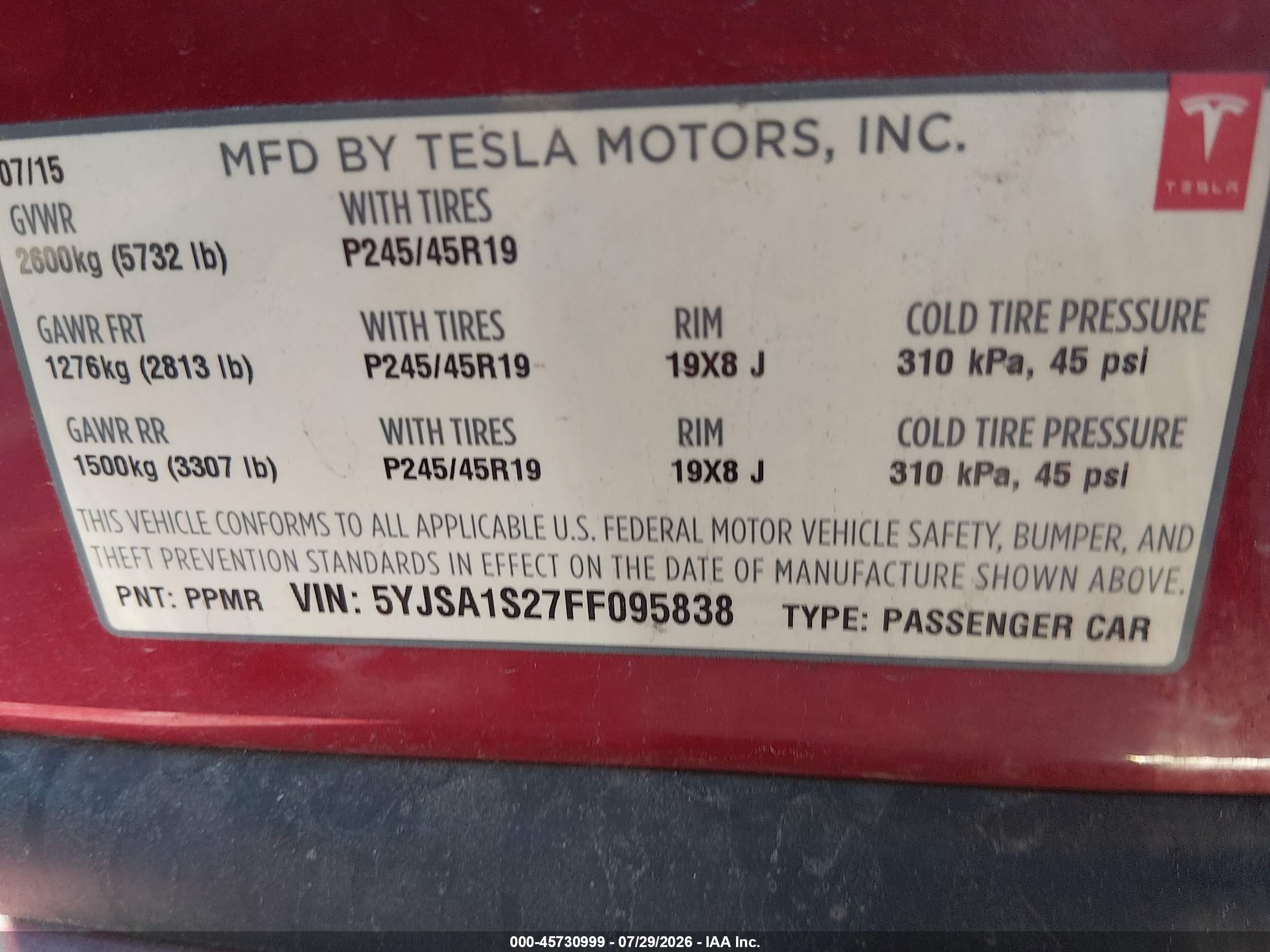 2015 Tesla Model S 70d/85d/p85d Red vin: 5YJSA1S27FF095838
