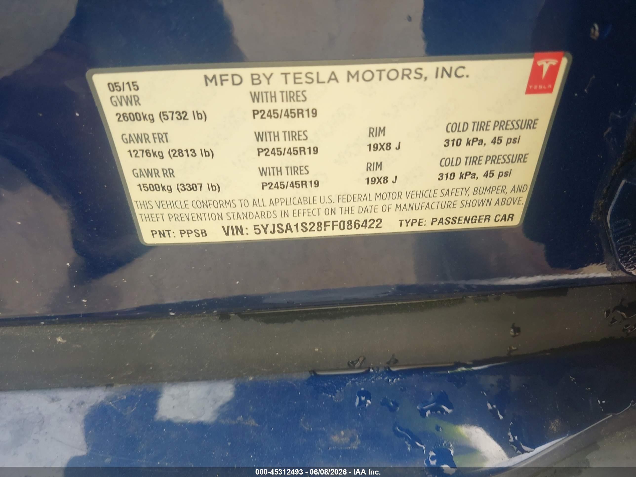 2015 Tesla Model S   Blue vin: 5YJSA1S28FF086422