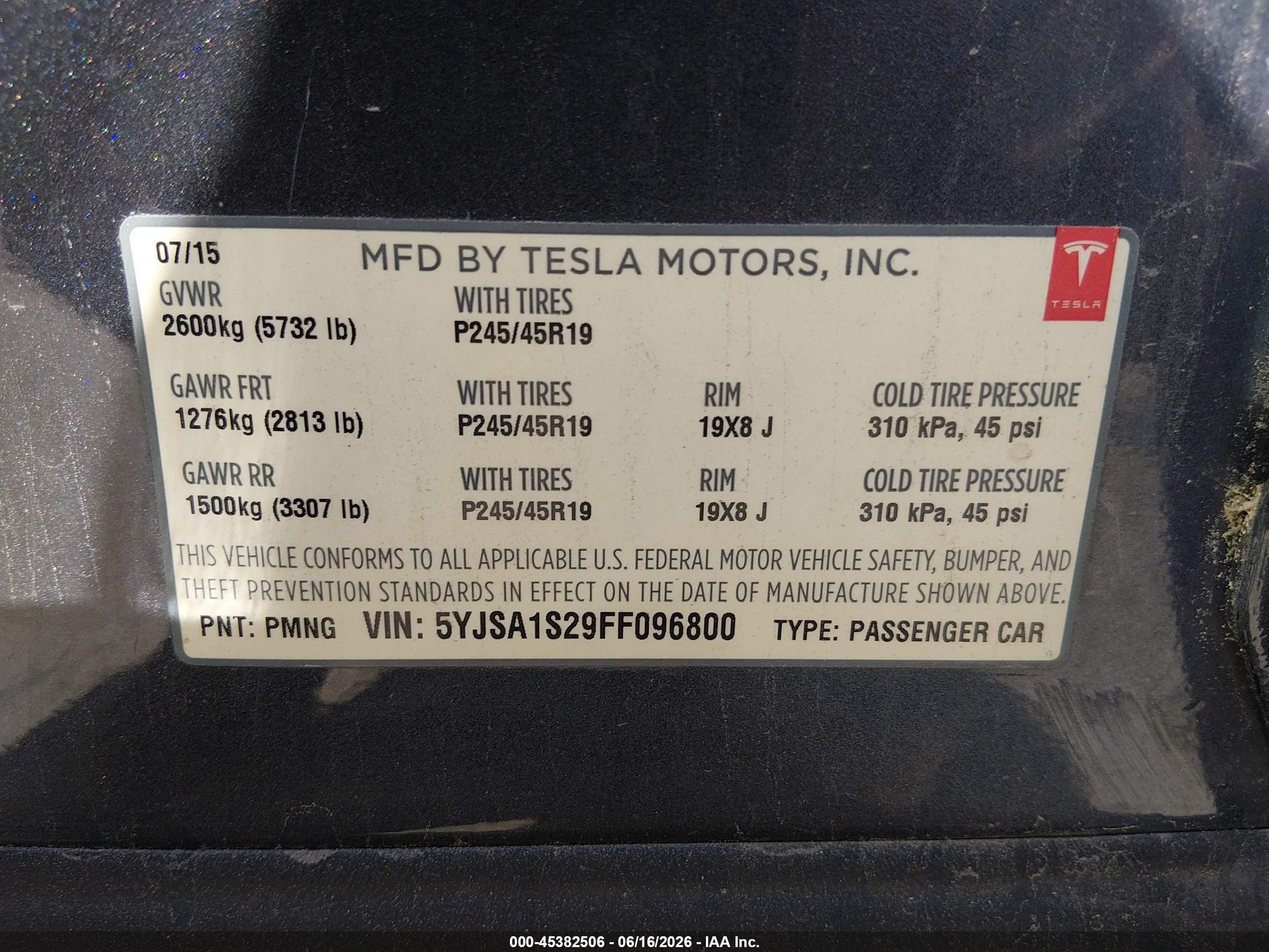 2015 Tesla Model S 70d/85d/p85d Blue vin: 5YJSA1S29FF096800