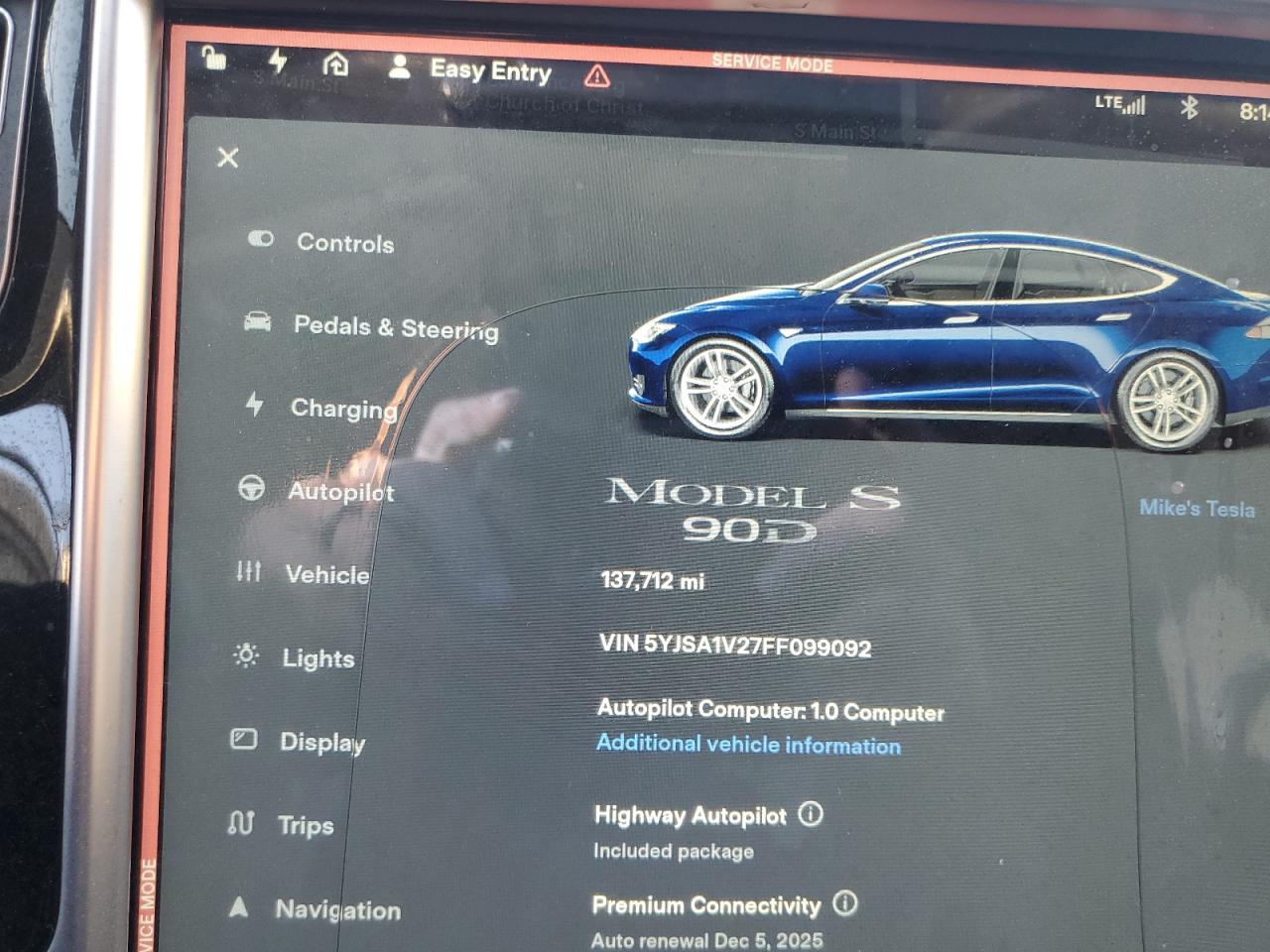 2015 Tesla Model S 90d Blue vin: 5YJSA1V27FF099092