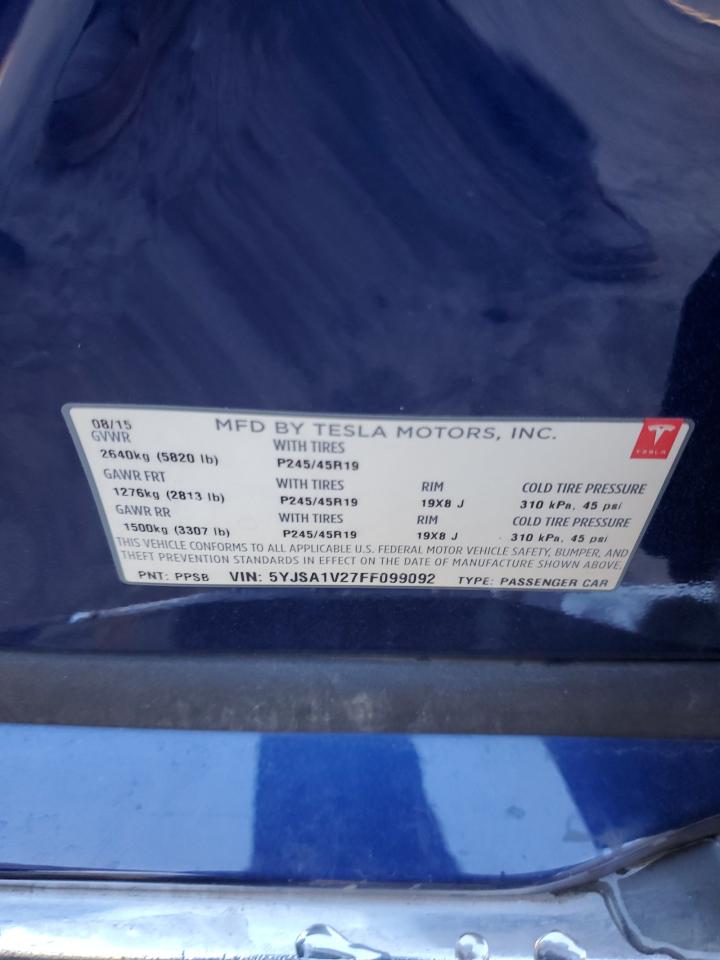 2015 Tesla Model S 90d Blue vin: 5YJSA1V27FF099092