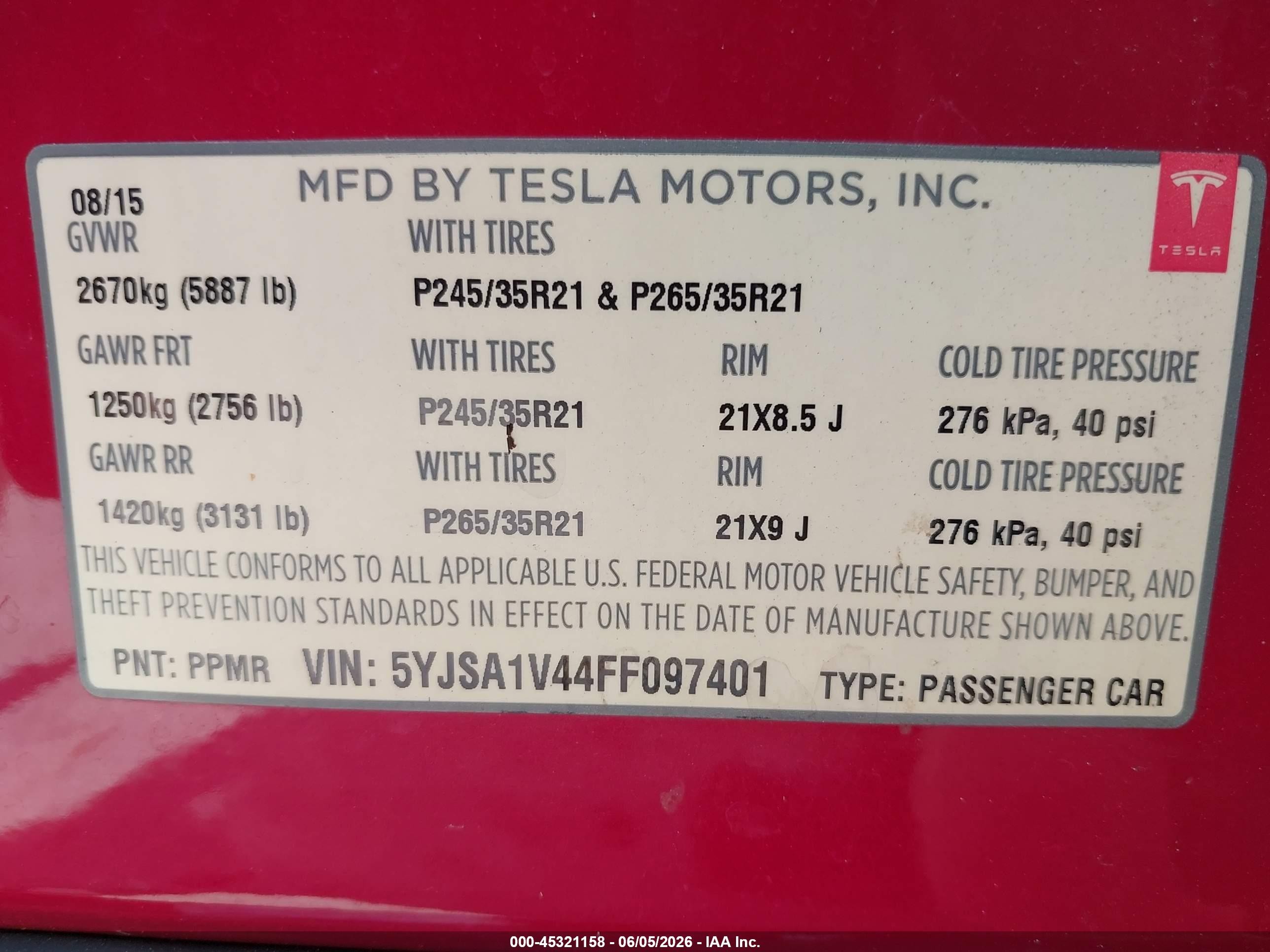 2015 Tesla Model S 85d/p85d Red vin: 5YJSA1V44FF097401