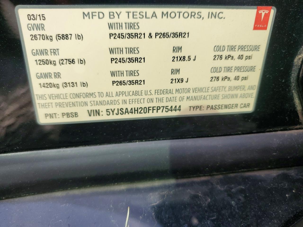 2015 Tesla Model S 85d Black vin: 5YJSA4H20FFP75444