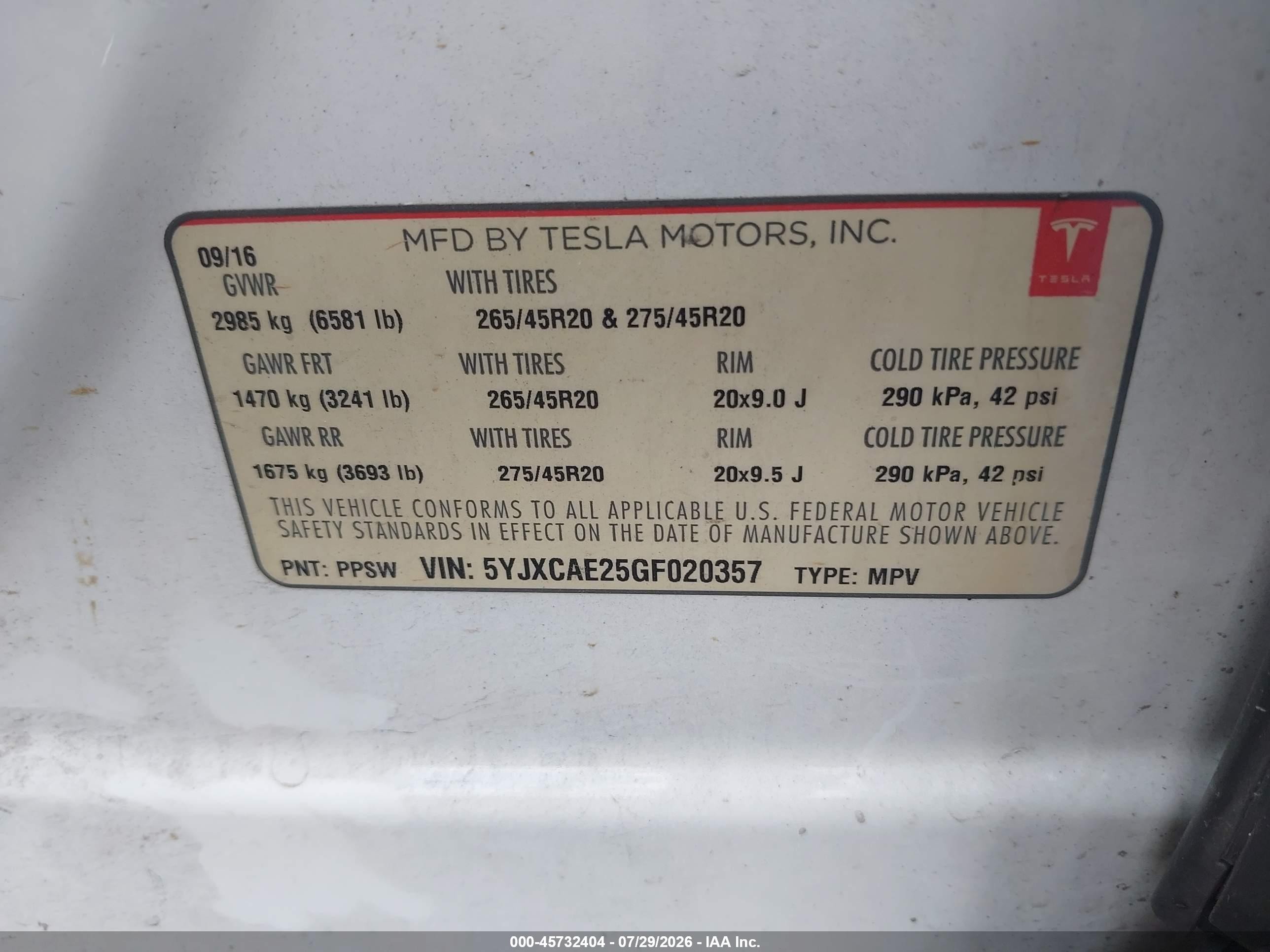 2016 Tesla Model X 60d/70d/75d/90d White vin: 5YJXCAE25GF020357